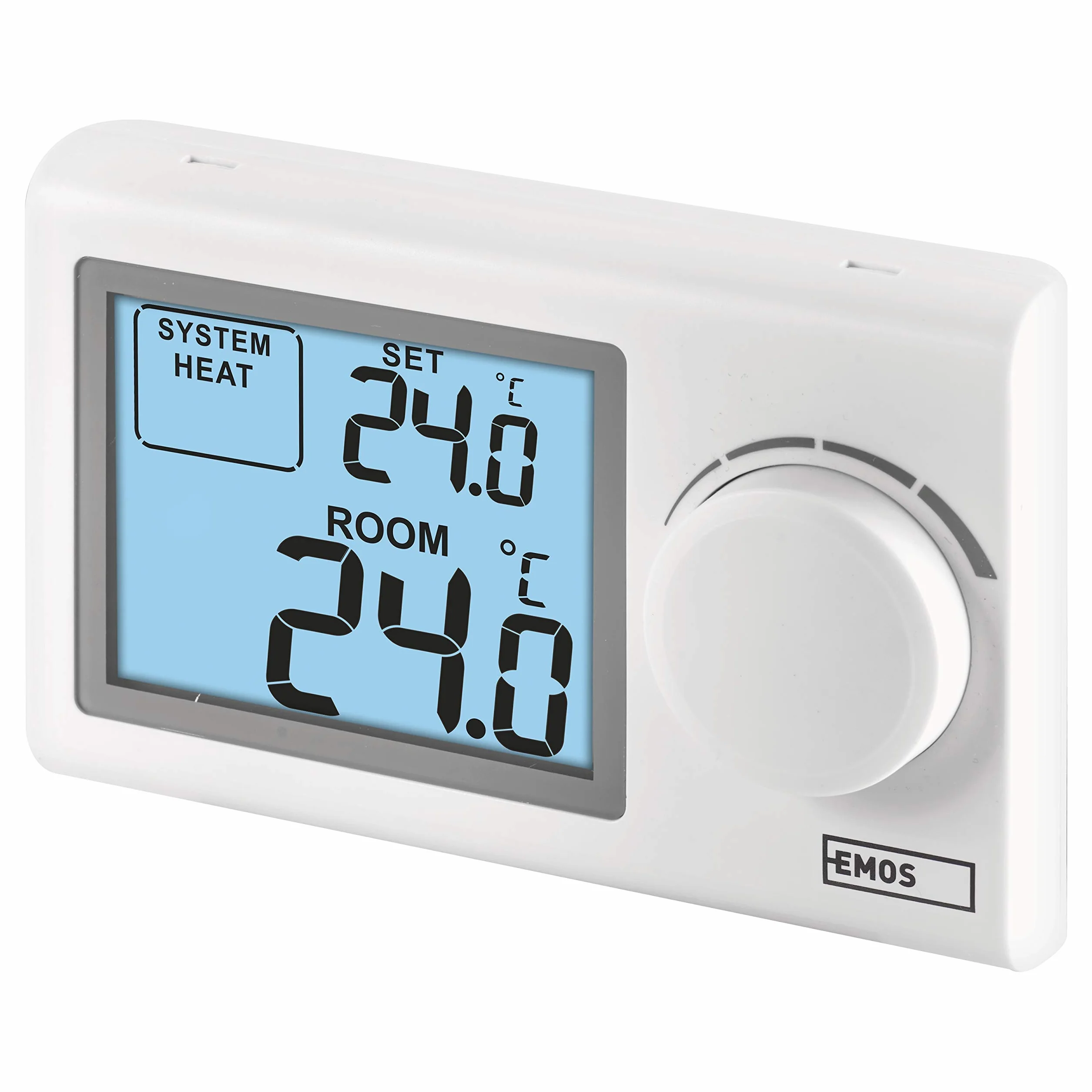 EMOS - Cyfrowy termostat pokojowy z wyświetlaczem LCD – ręczny, przewodowy – systemy ogrzewania i chłodzenia – regulacja temperatury 5–35 °C – montaż natynkowy – łatwa obsługa – bateria w zestawie –