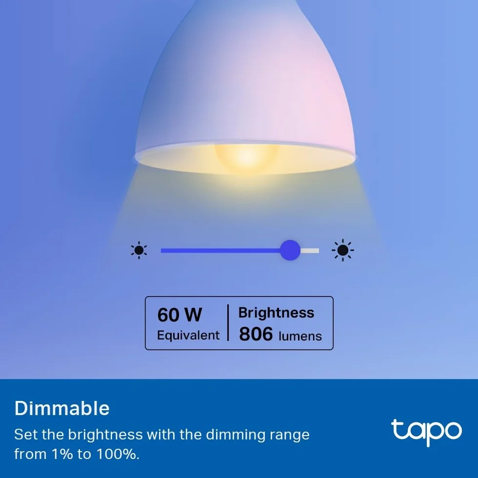 TP-Link Tapo L530E(4-Pack) – Inteligentna żarówka WiFi LED E27, 806 lm, regulacja jasności i kolorów, bez potrzeby huba, sterowanie głosowe (Alexa/Google), harmonogramy i aplikacja