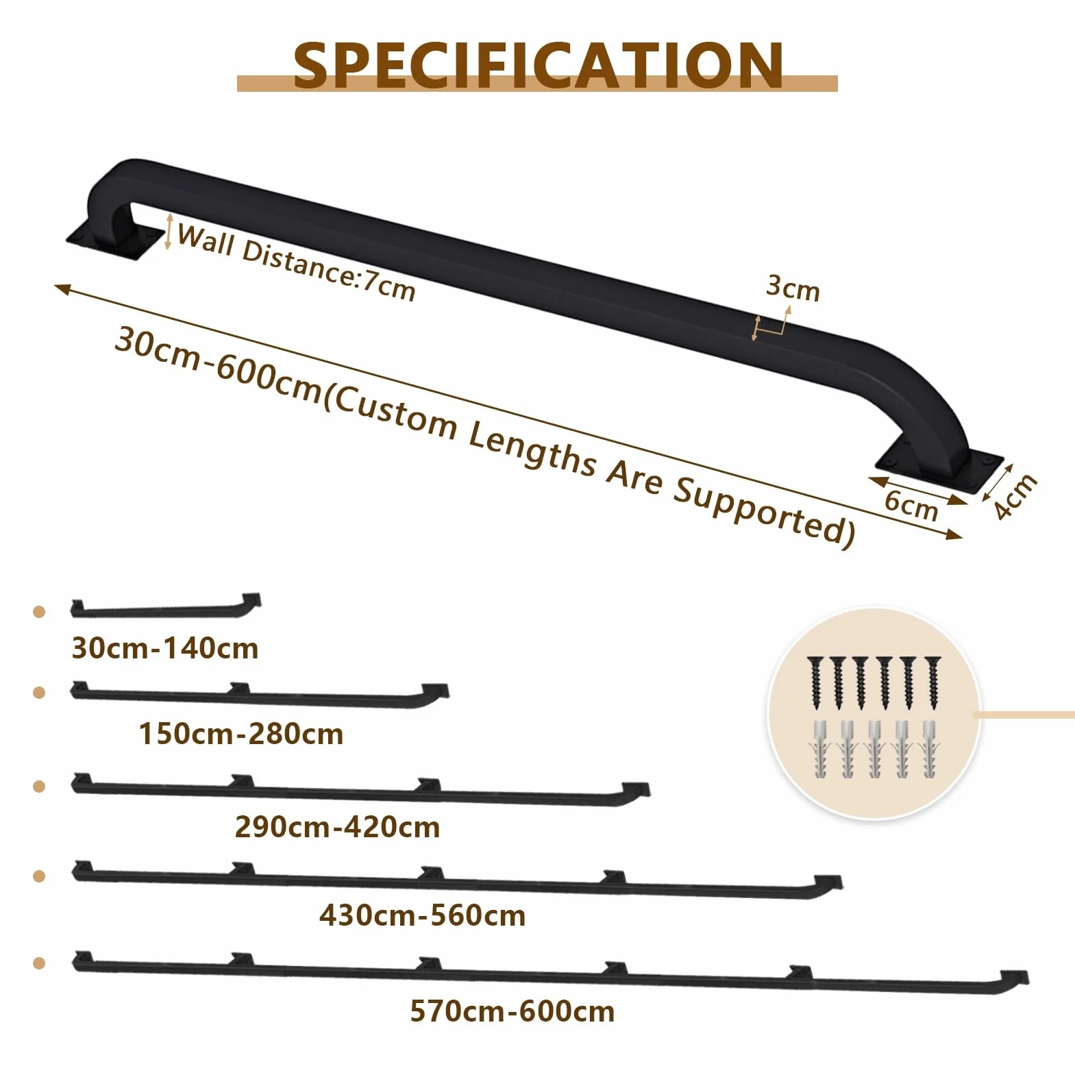 Kuta żelaza poręcz schodowa 30-600cm czarna zestaw