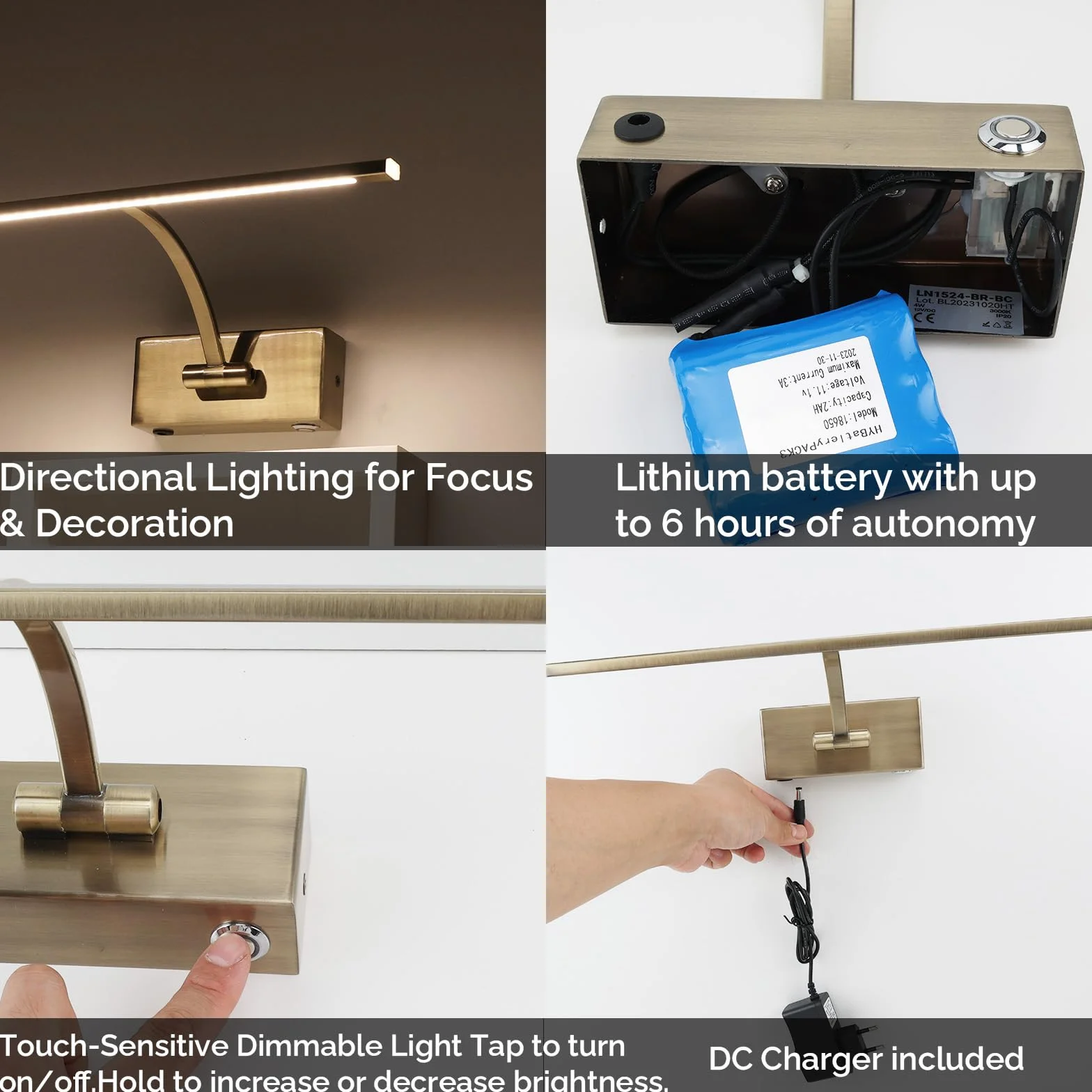 Alpinaluz Akumulatorowa lampa LED 4W 34cm ściemniane ciepłe światło 2700K bateria litowa 6h brąz antyczny