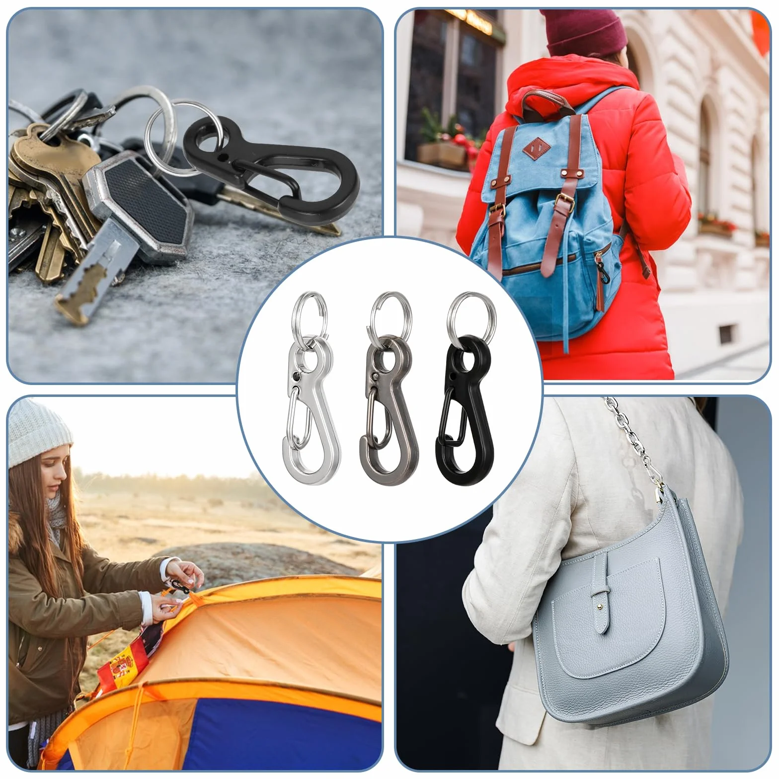 Mini Carabiner Caribeana 12 szt. Małe metalowe klipsy do kluczy 2,5 cm 3 kolory