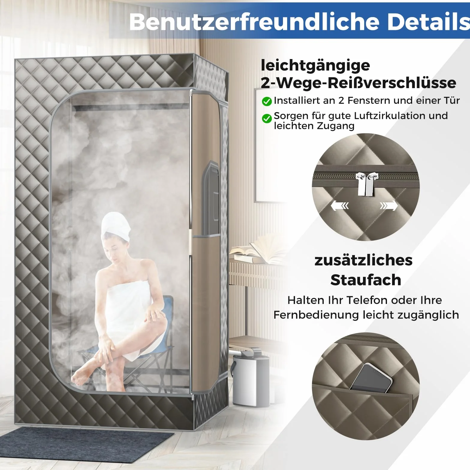 COSTWAY Sauna parowa do domu z generatorem pary 3L, pilotem, masażerem stóp, krzesłem 91x91x183 cm