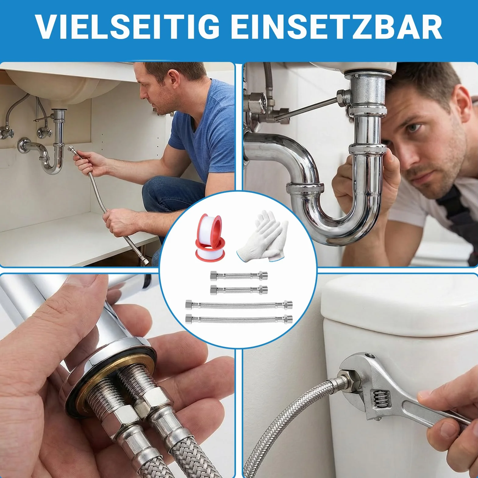 Wąż elastyczny 3/8 cala 304 ze stali nierdzewnej opancerzony 10/20 cm z taśmami uszczelniającymi i rękawicą