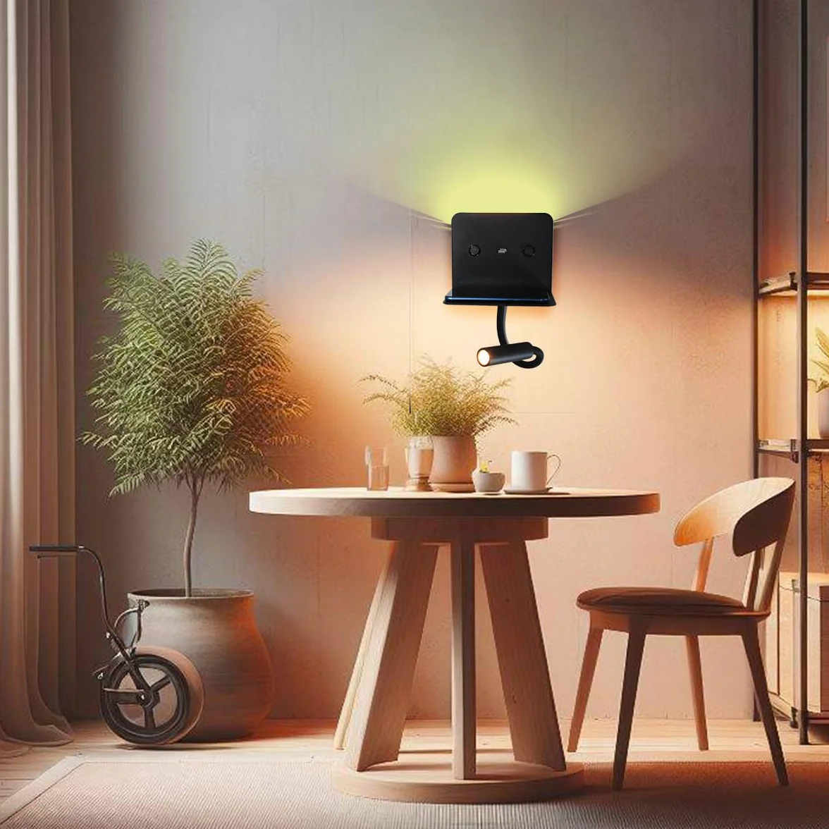 Alpinaluz Czarna lampa do czytania LED z stacją ładującą USB 3W Flexo 6W