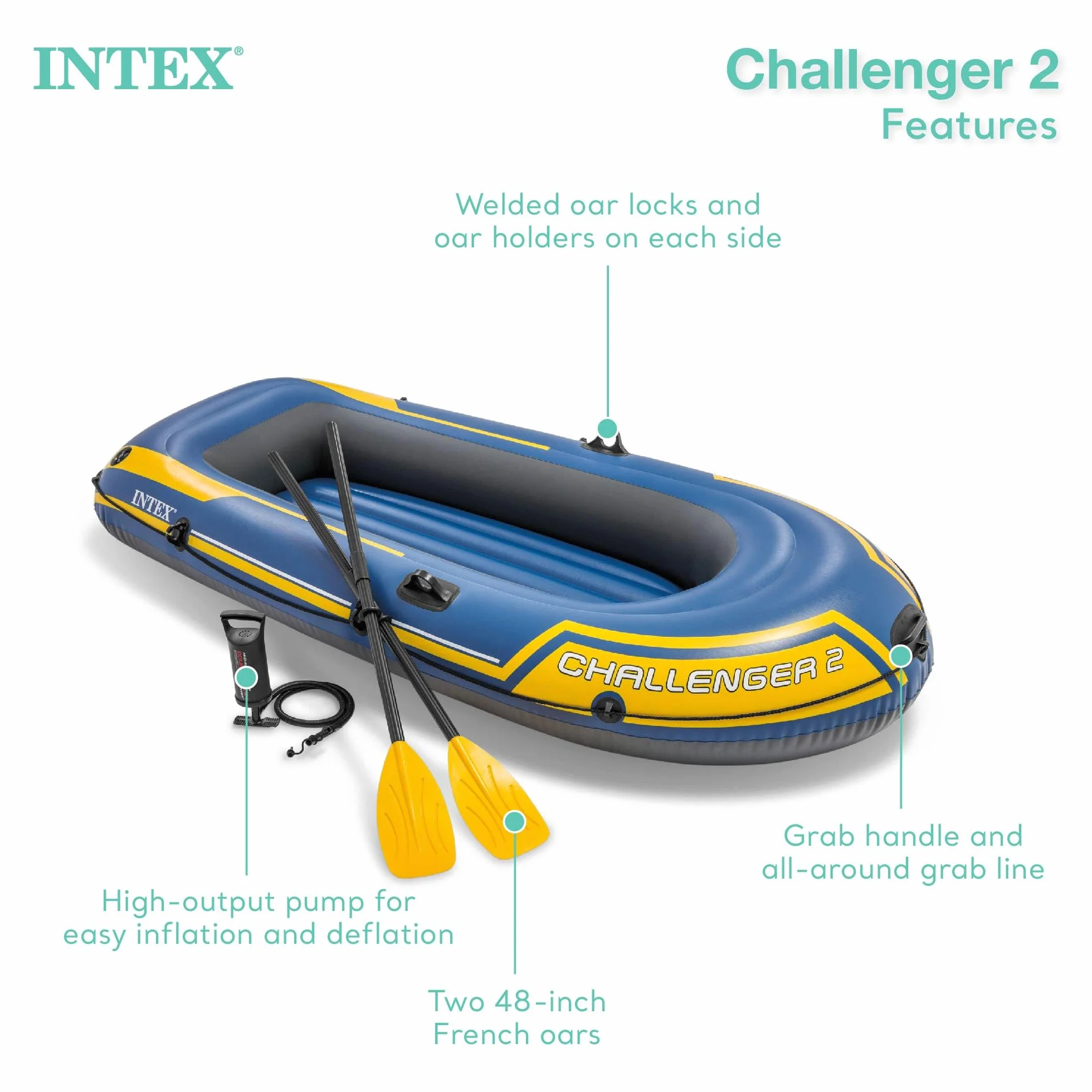Intex Challenger zestaw nadmuchiwanych łodzi z wiosłami + pompką