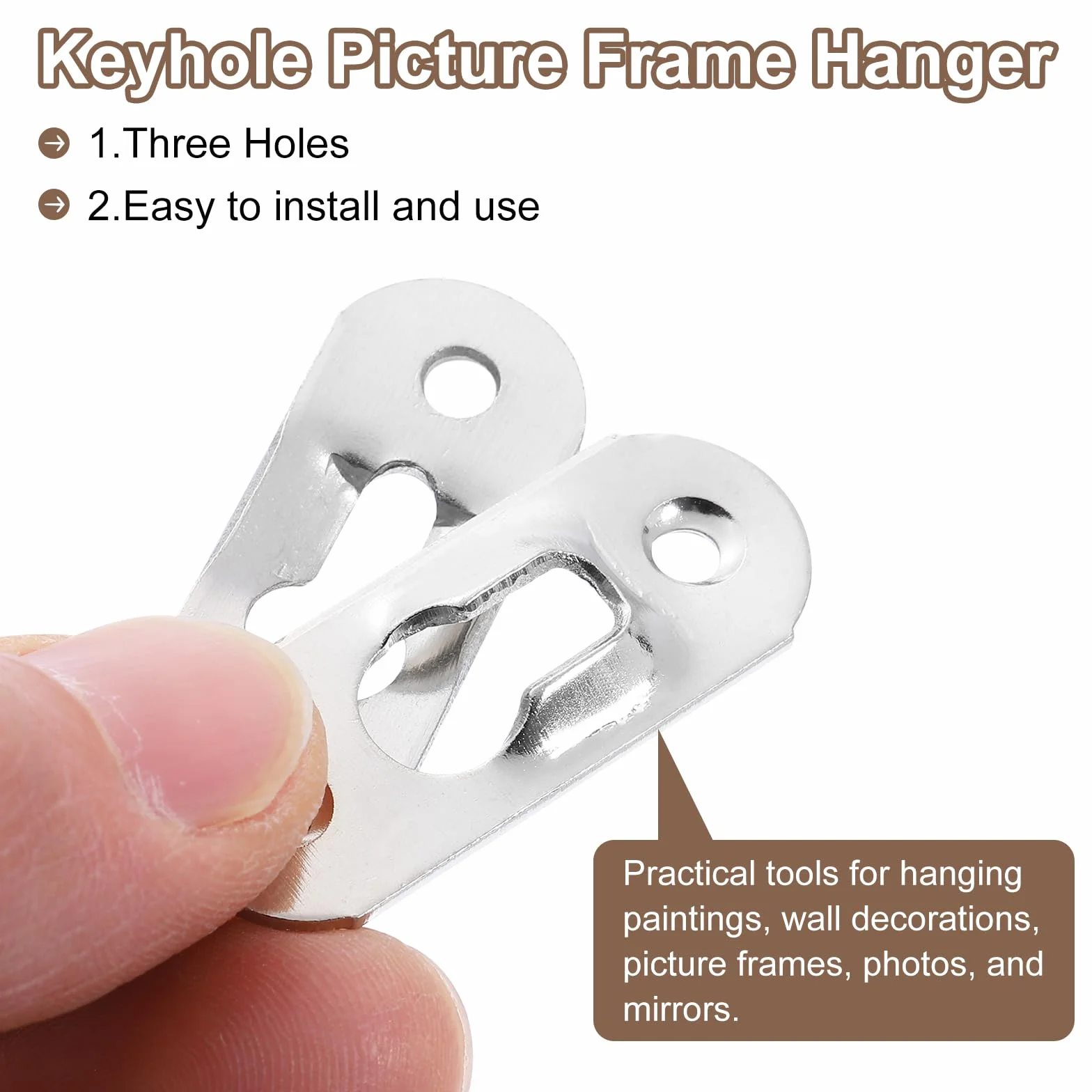 QUARKZMAN metalowe wieszaki na zdjęcia 37x14 mm z otworem na klucz srebrne