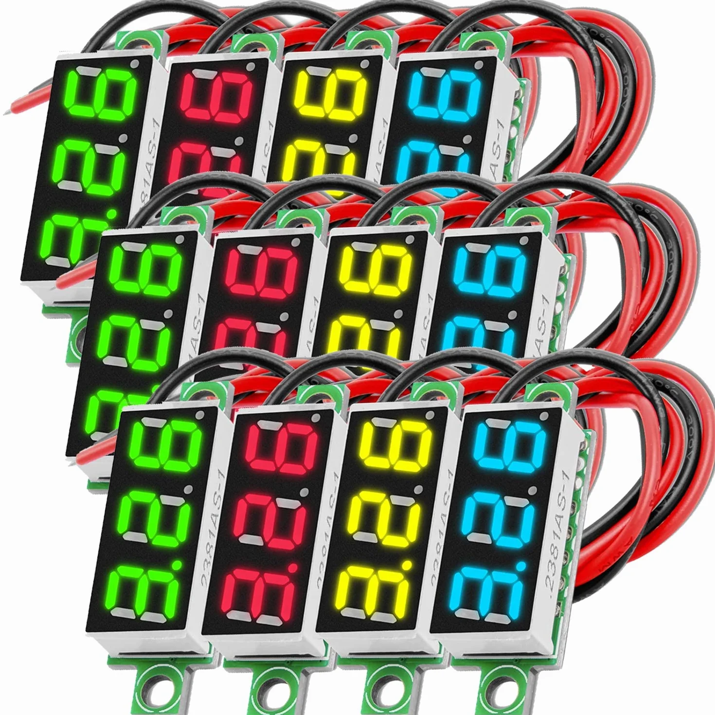 AZDelivery 3 x 0,28 cala Mini woltomierz cyfrowy z 7-segmentowym wyświetlaczem LED 2,5 V - 30 V, wyświetlacz napięcia, moduł pomiaru napięcia, 4 kolorowy wyświetlacz kompatybilny z Arduino i E-book w zestawie!