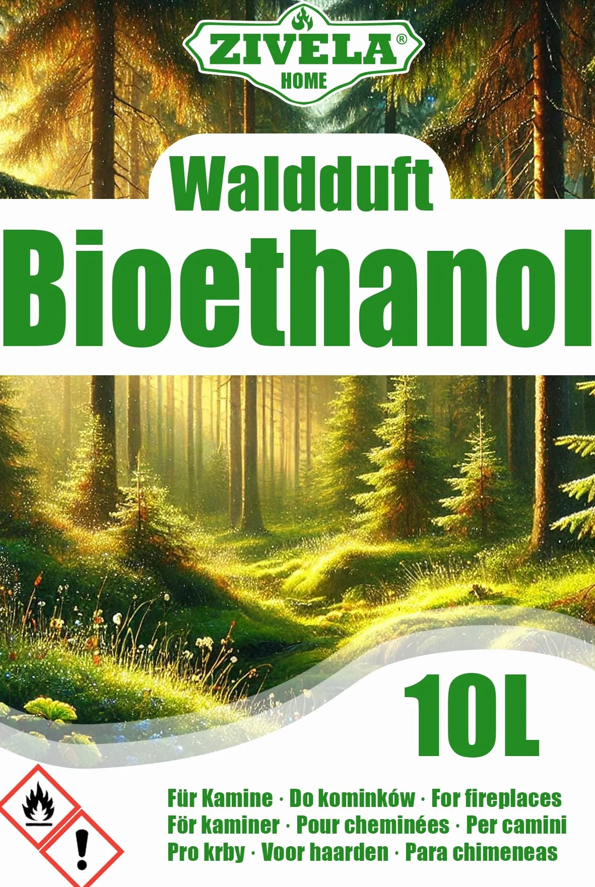 Bioetanol 96,6% 10 l | ekologiczny alkohol zapach lasu 96,6% 10 l | bioetanol do kominka, kominka stołowego, kominka na bioetanol | zapach lasu | czyste spalanie, bez dymu, żywy i stabilny płomień