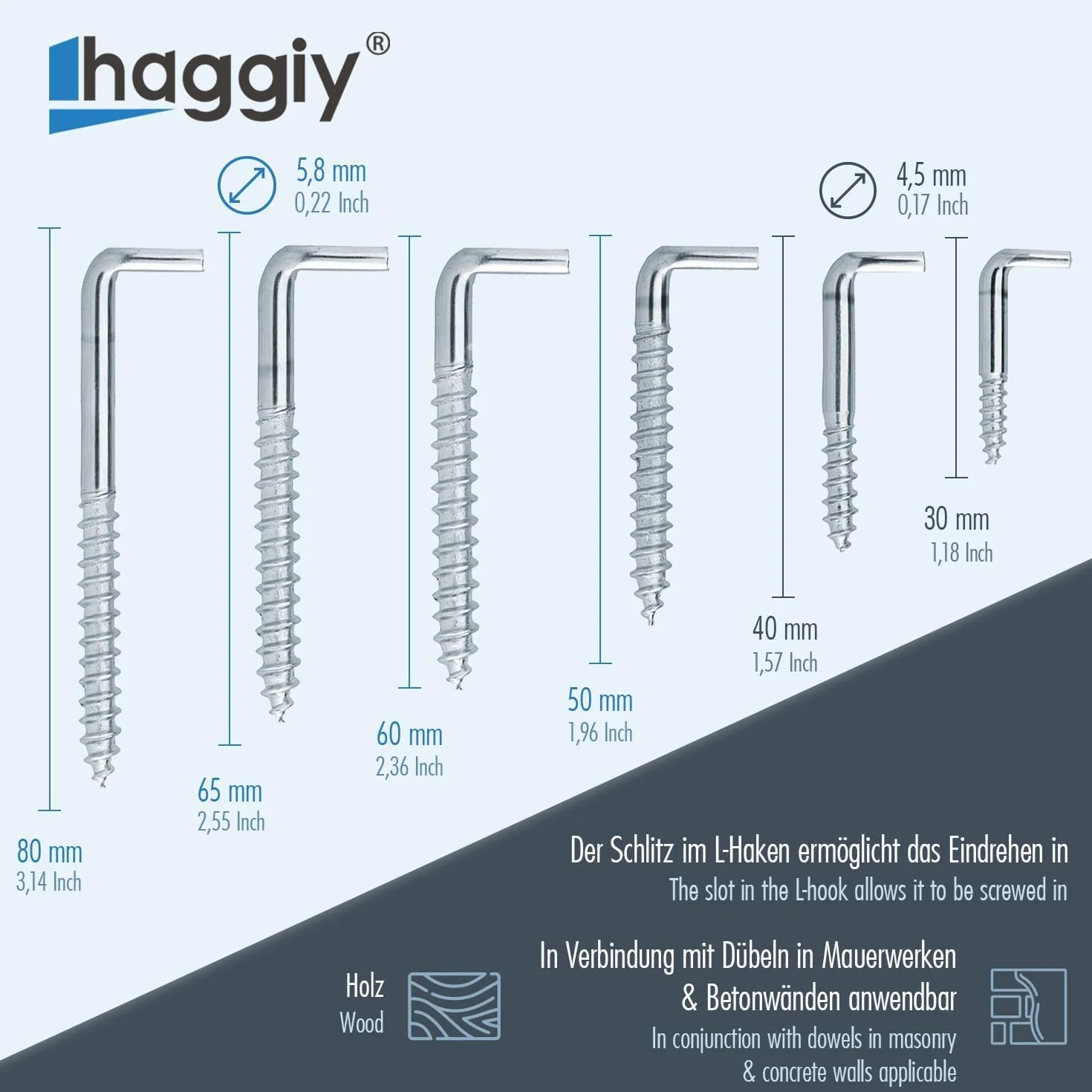 Hak śrubowy z otworem ocynkowany prosty 5,8 x 80 mm 25 szt.