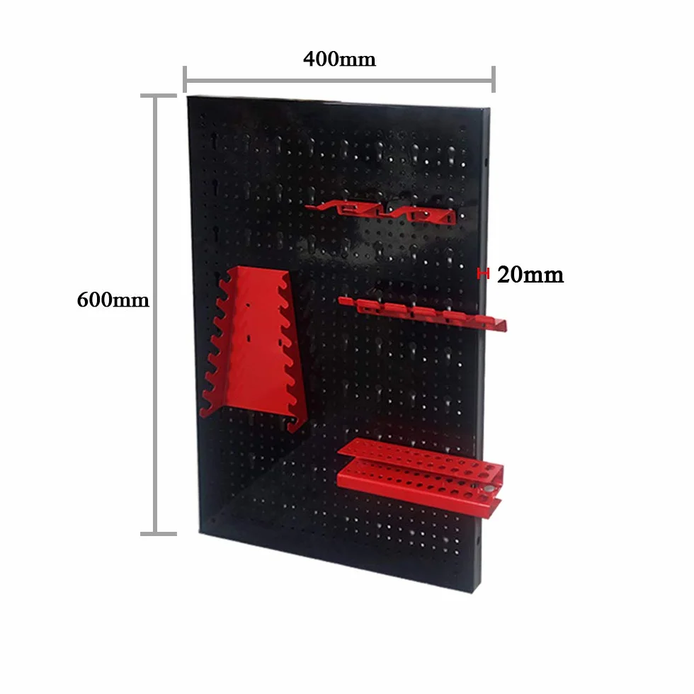 Froadp 120x60x2cm Ściana Narzędziowa Perforowana Metalu Tablica z 17 Haków Półka Warsztatowa Uchwyt na Narzędzia Czarny+Czerwony