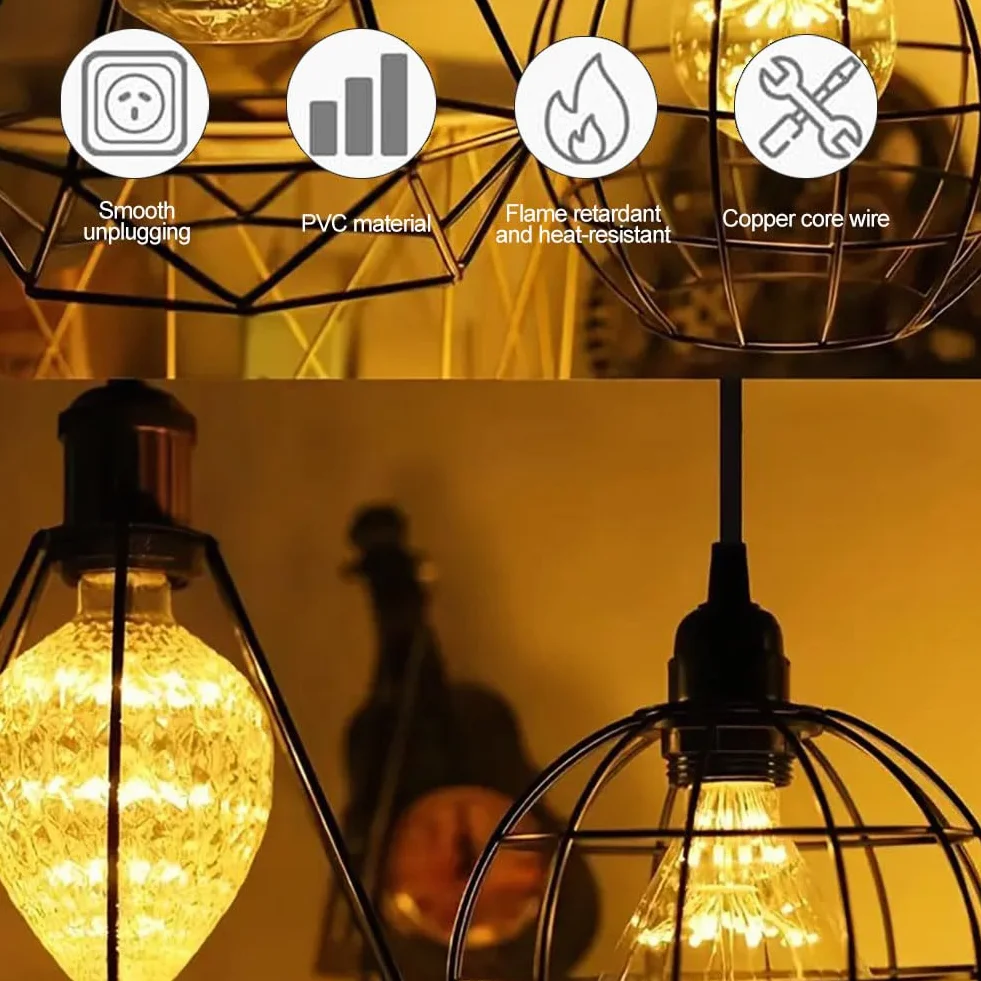 Zawieszenie lampy E27 2 sztuki z uchwytem śrubowym kabel 1,2 m regulowany