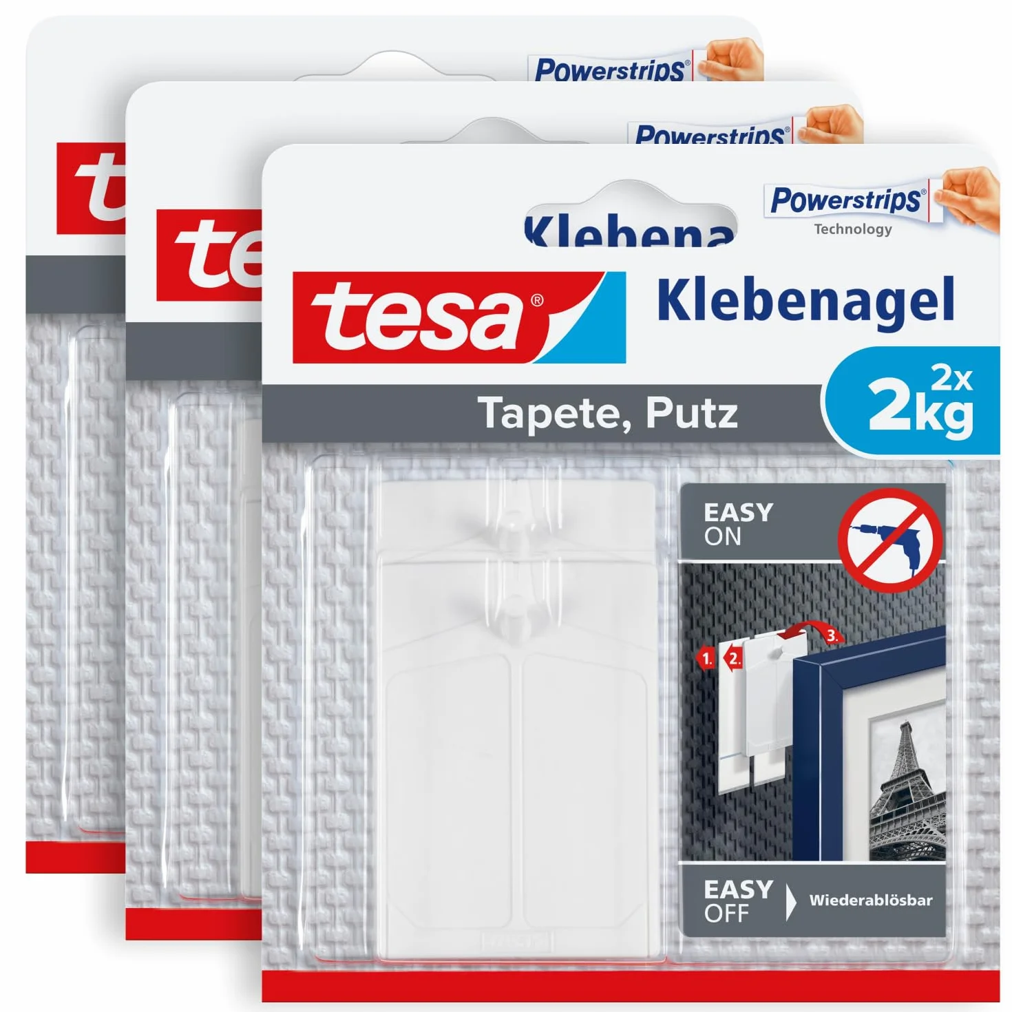 tesa Gwoździe samoprzylepne do tapet i tynku, 2 kg, 3 sztuki