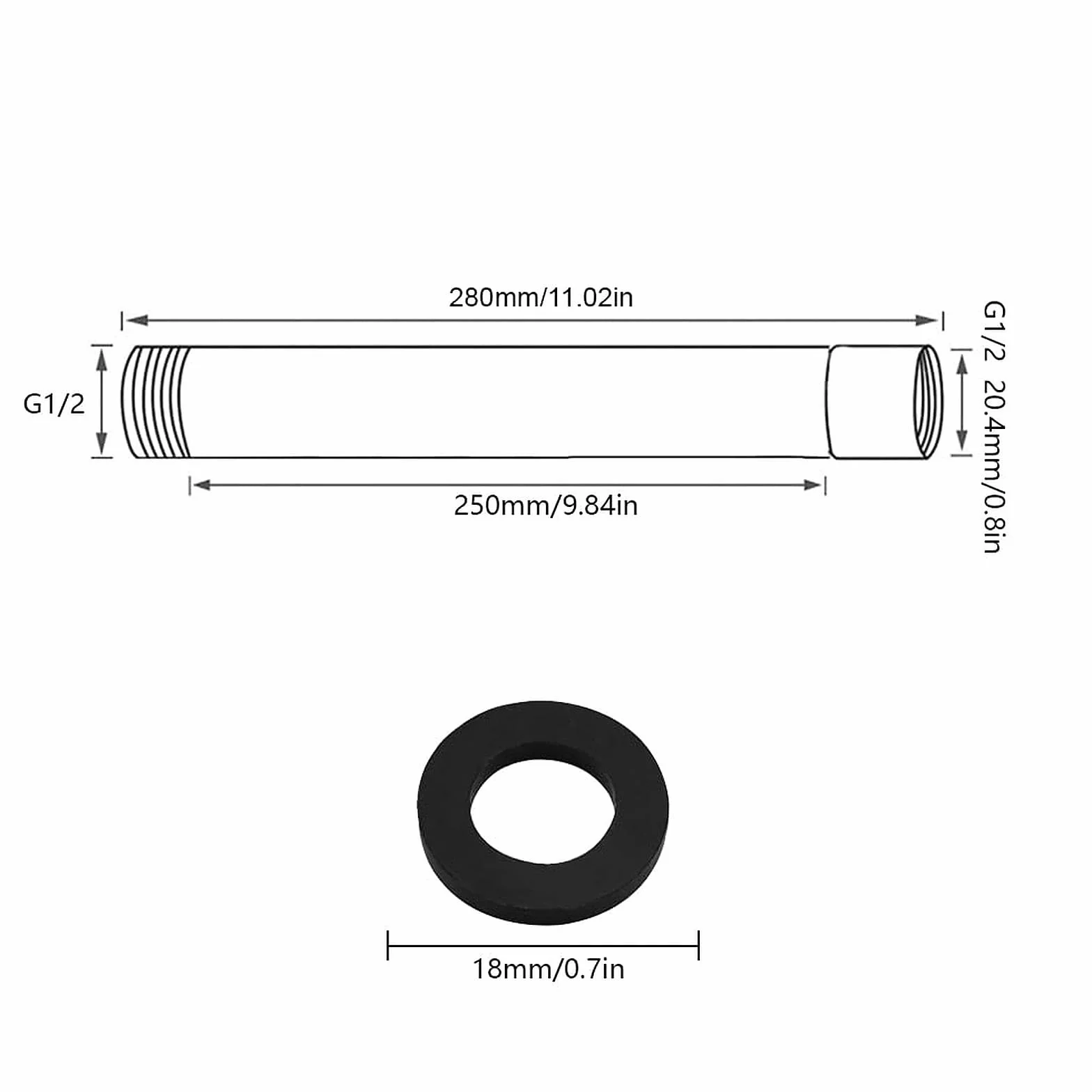 Okrągły drążek przedłużający do głowicy prysznicowej 27,5 cm ze stali nierdzewnej 304 G1/2" ramię przedłużające