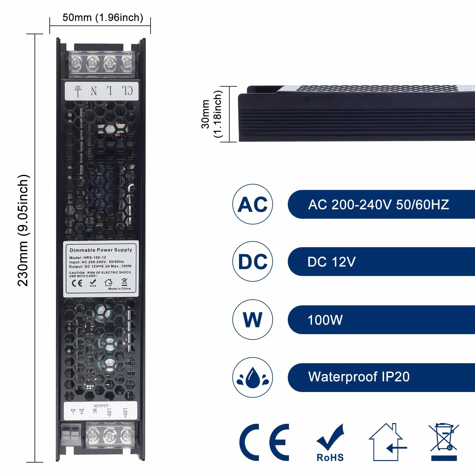 Sterownik LED ściemniany 12V 100W IP20 TRIAC 0-10V zasilacz AC DC