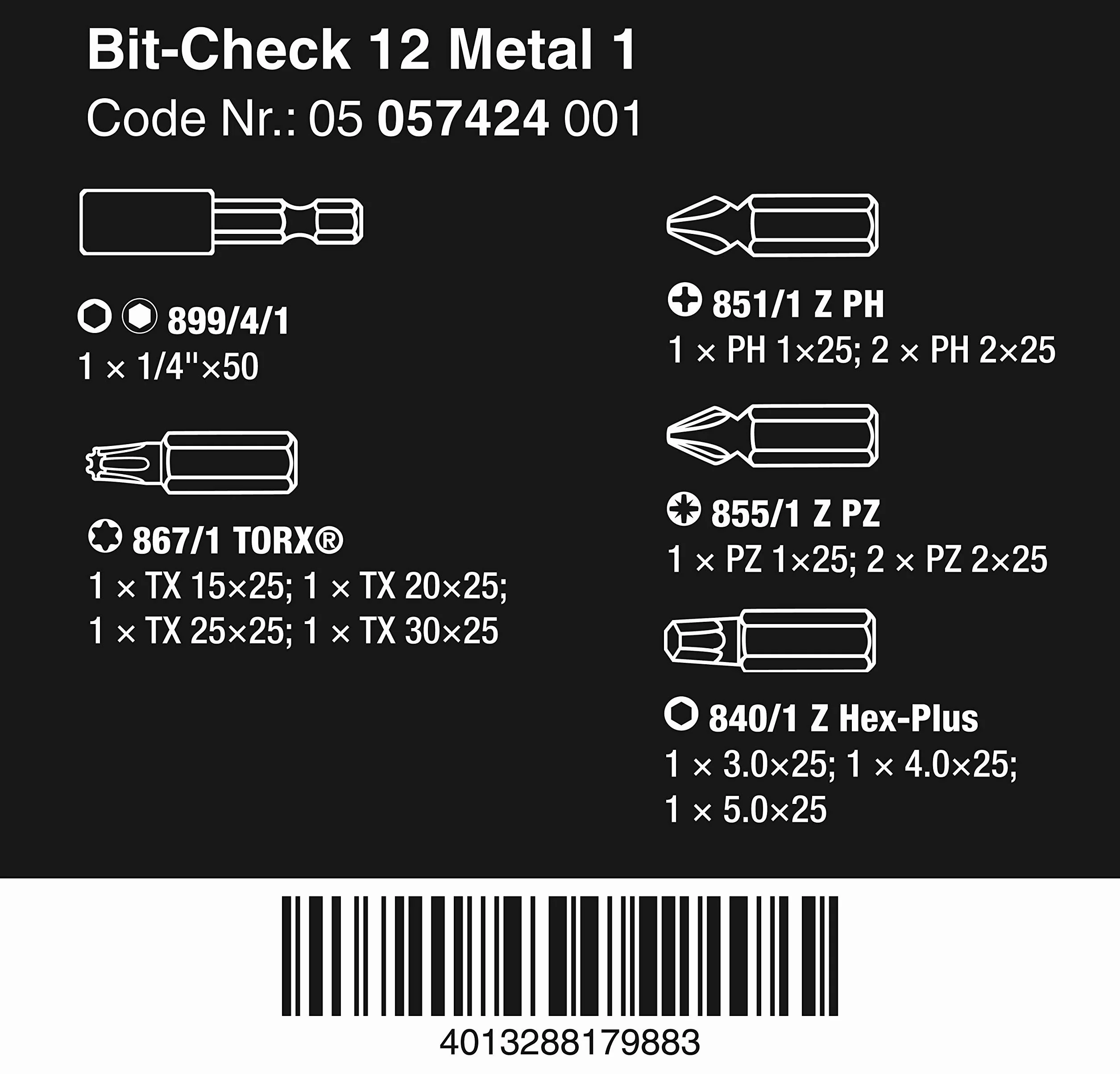 Wera Bit-Check Metal 1 12-częściowy asortyment