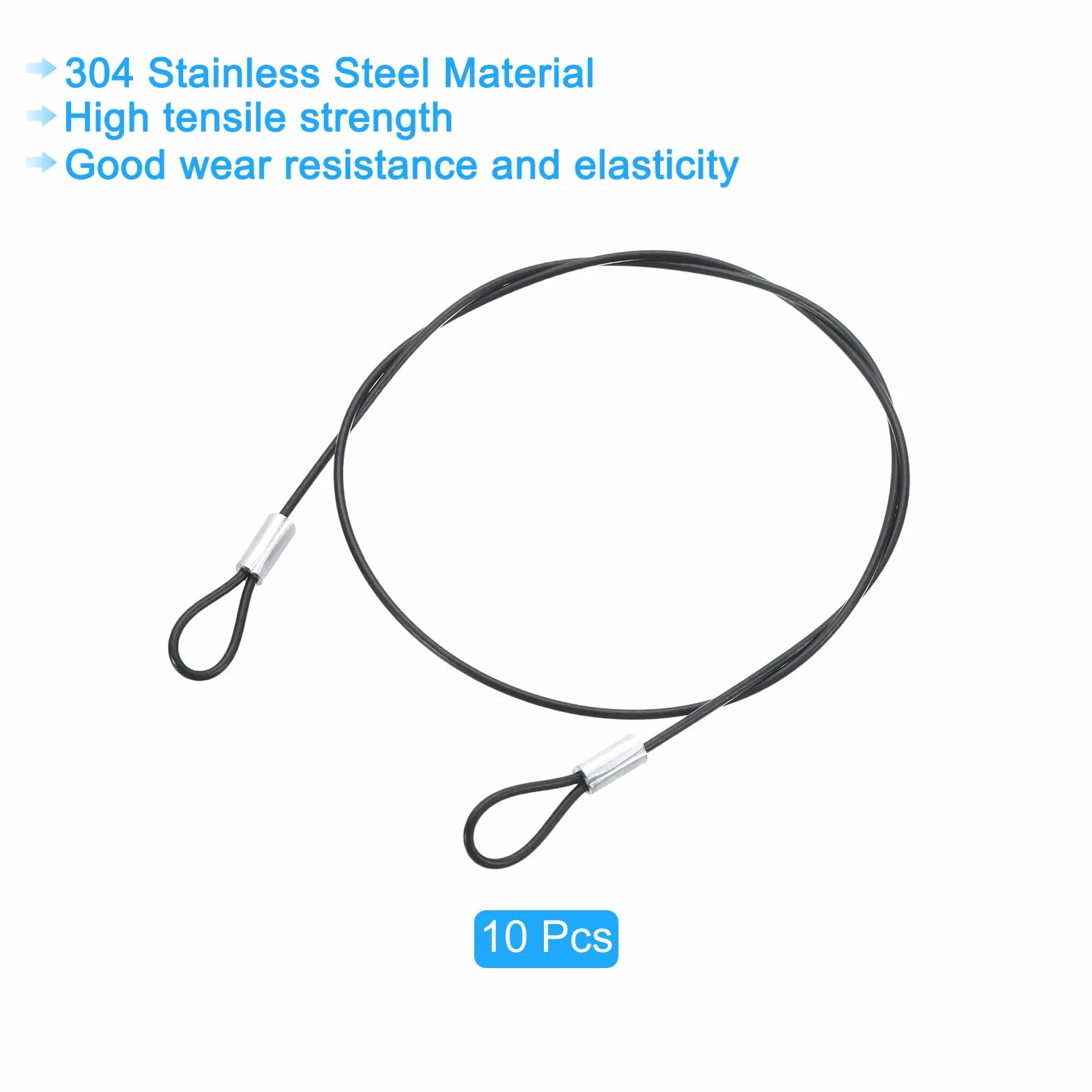 Kabel ze stali nierdzewnej 50 cm x 1,5 mm z pierścieniem powlekanym winylem stalowy kabel bezpieczeństwa czarny