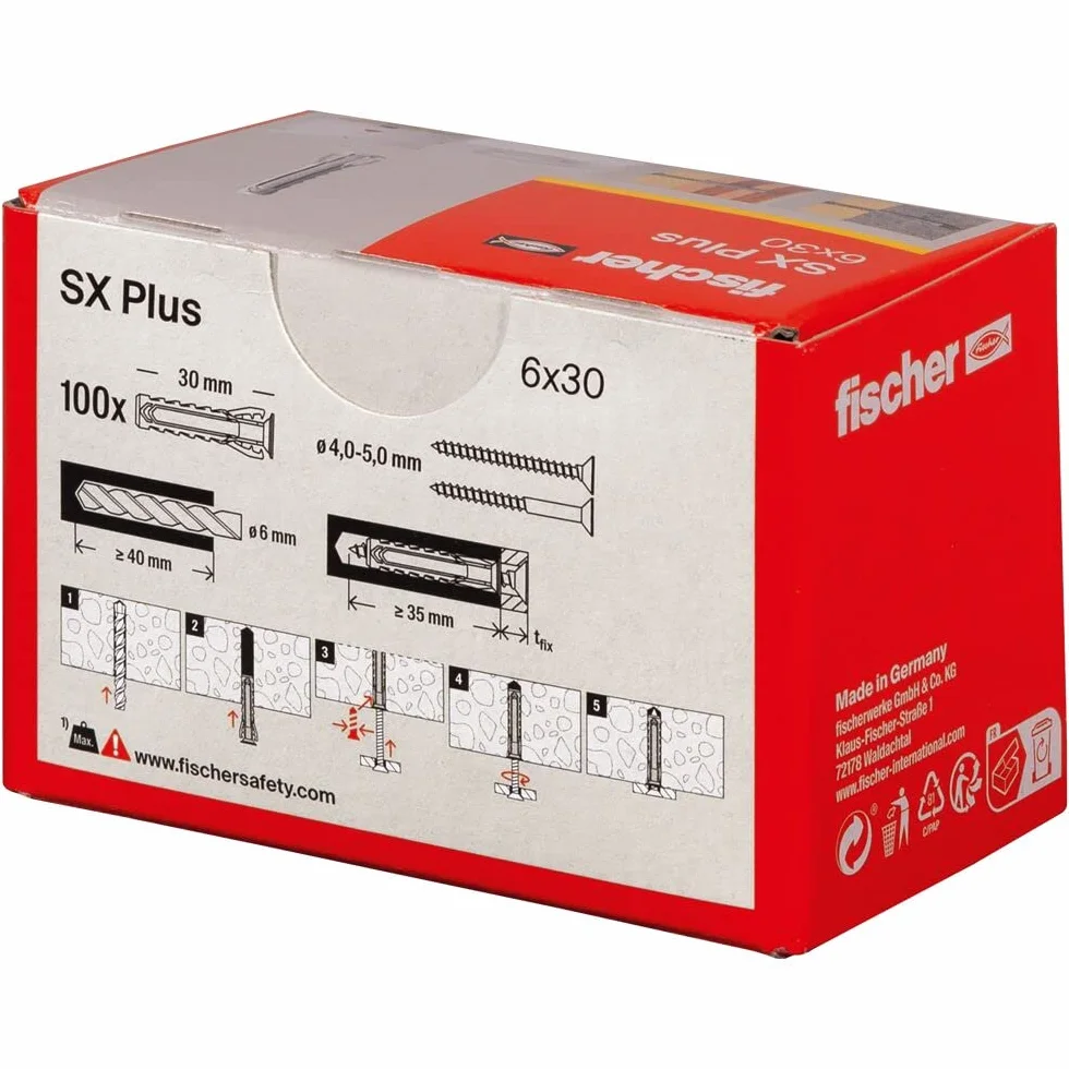 fischer Kołek rozporowy SX Plus 6x30 pudełko 100 sztuk nylonowe