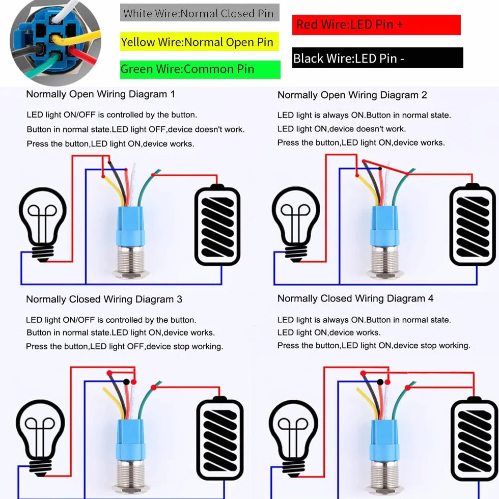 Gebildet Chwilowy Przycisk 0,63 Cala/16 mm Stali Nierdzewnej 12 V-24 V 5A LED 1NO1NC SPDT Wodoodporny