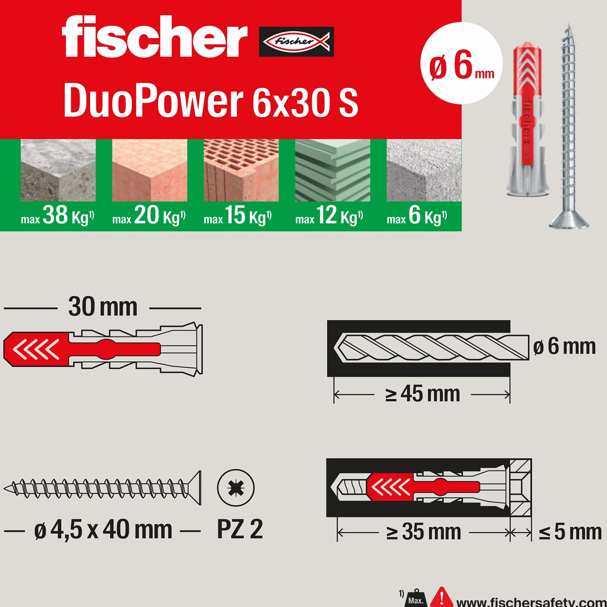 Fischer PowerBox 180 kołków DuoPower ze śrubami i hakami, do pełnej ściany, perforowanej i suchej zabudowy, 360 szt