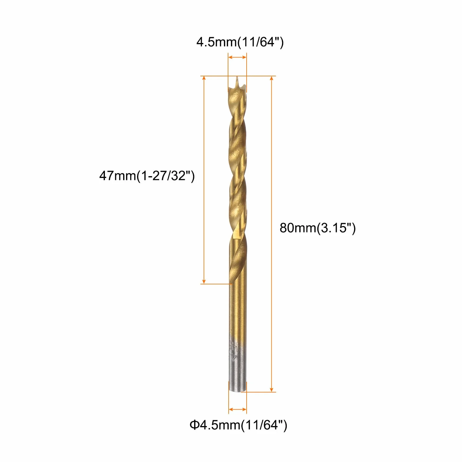 QUARKZMAN wiertła Brad Point 4,5 mm (11/64") prosty okrągły trzpień wiertło spiralne do drewna gumy