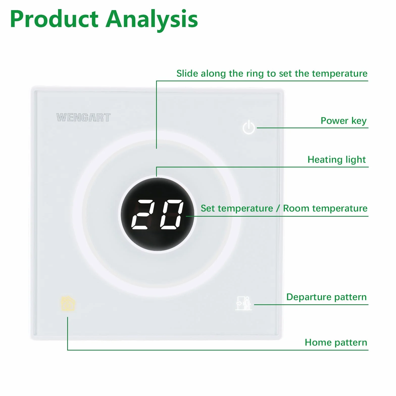 Wengart Inteligentny termostat WG502 AC230V 30A Elektryczny podgrzewacz podłogowy z czujnikiem 3m biały
