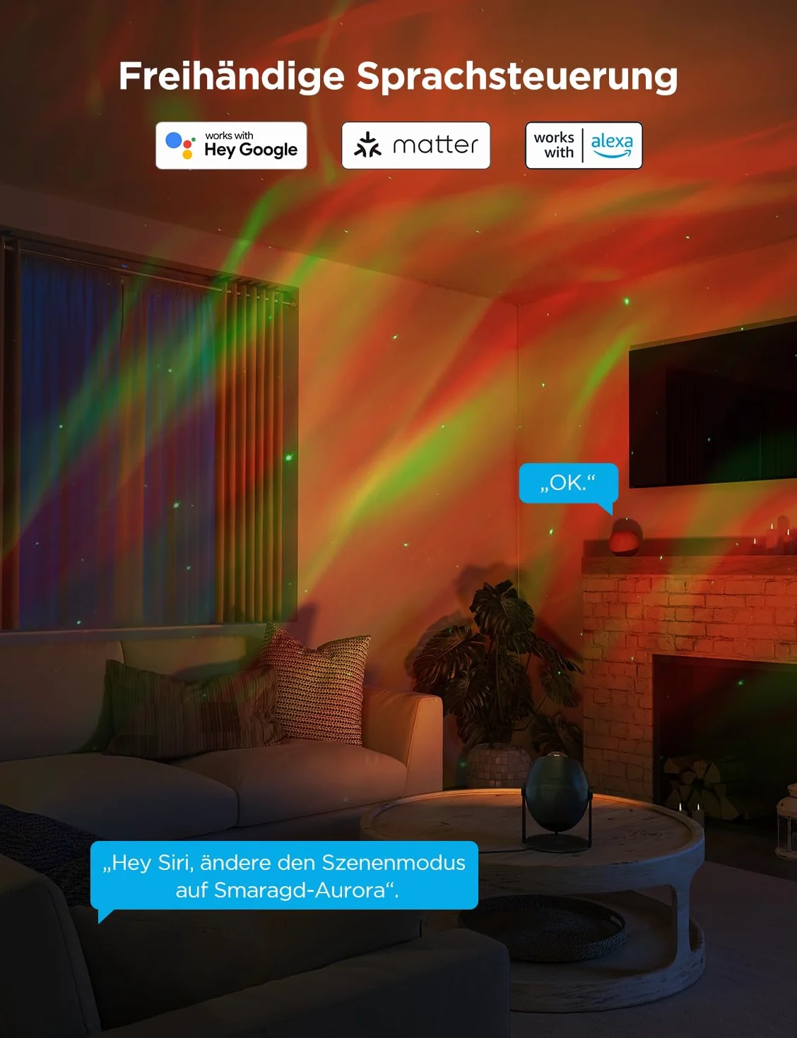 Govee Projektor LED gwiaździstego nieba, lampa RGBW Aurora z 52 scenami