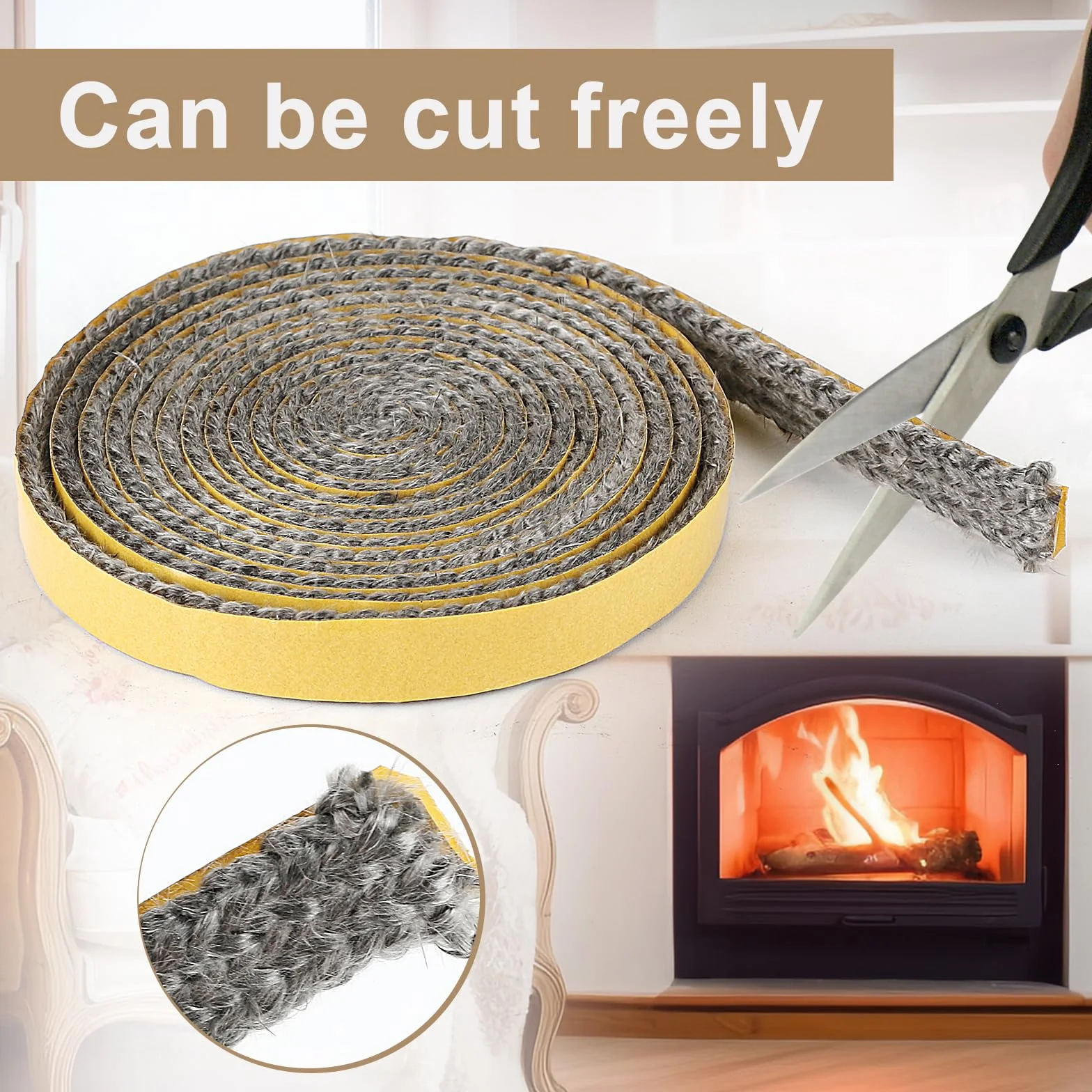 Taśma uszczelniająca do pieca kominkowego 2 mm 550°C 2 m czarna