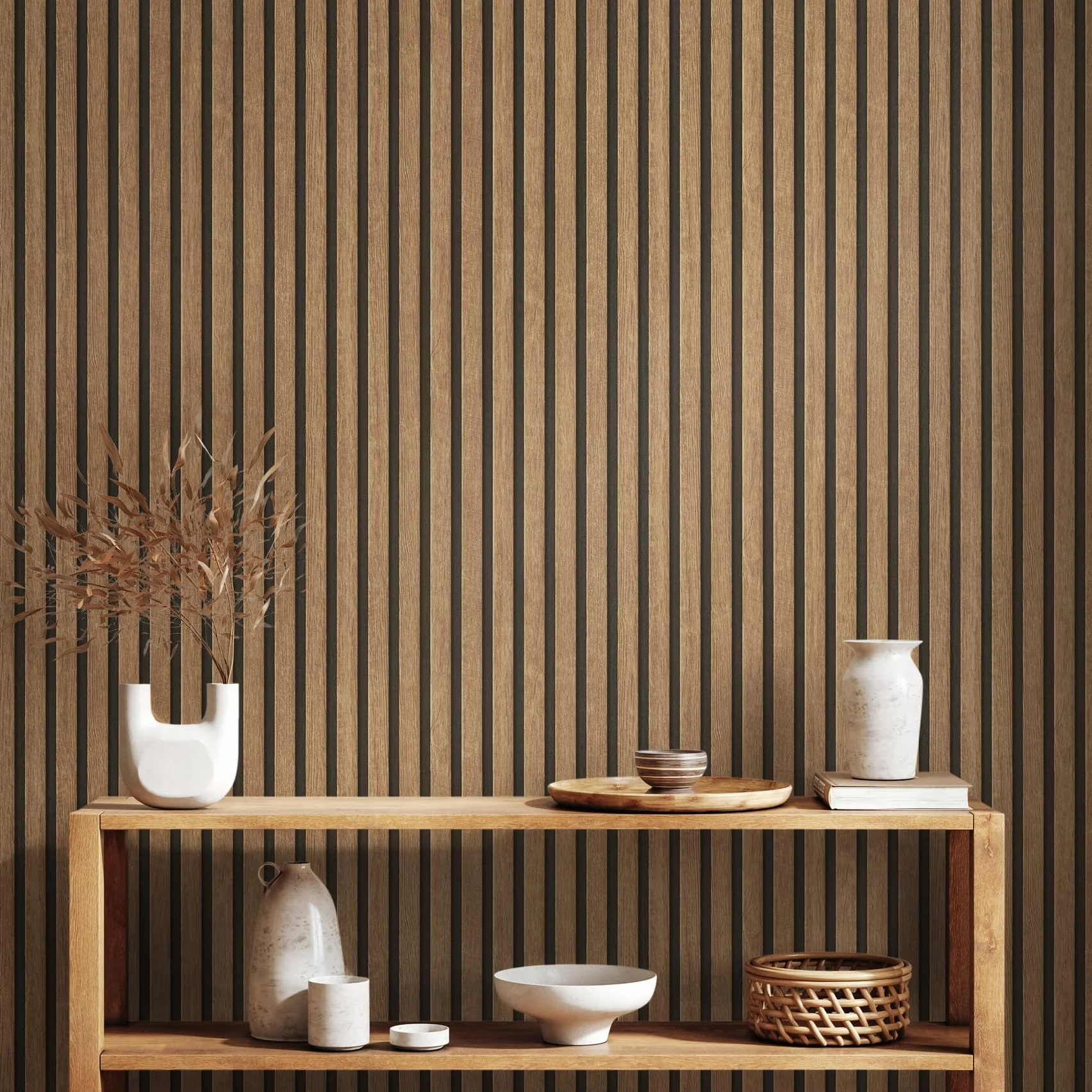 A.S. Création Tapeta o wyglądzie drewna beżowa brązowa PintWalls II 391091 panele akustyczne ściana drewniana 10,05 m x 0,53 m Made in Germany