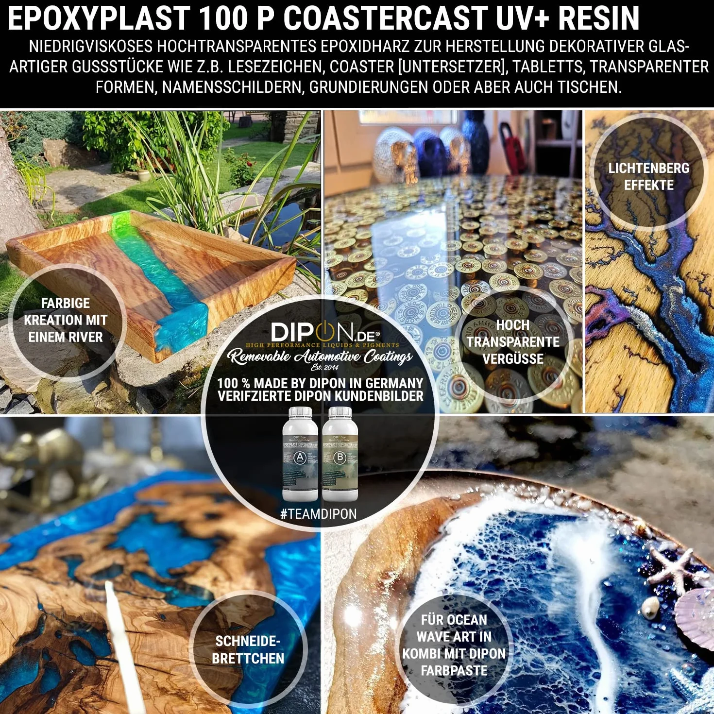 CoasterCast 100 sztuk żywicy epoksydowej, zestaw 100 sztuk, UV+ 3 kg, krystalicznie czysta i bez pęcherzyków powietrza, maksymalna ochrona przed promieniowaniem UV, bez BPA, nietoksyczna, nadaje się