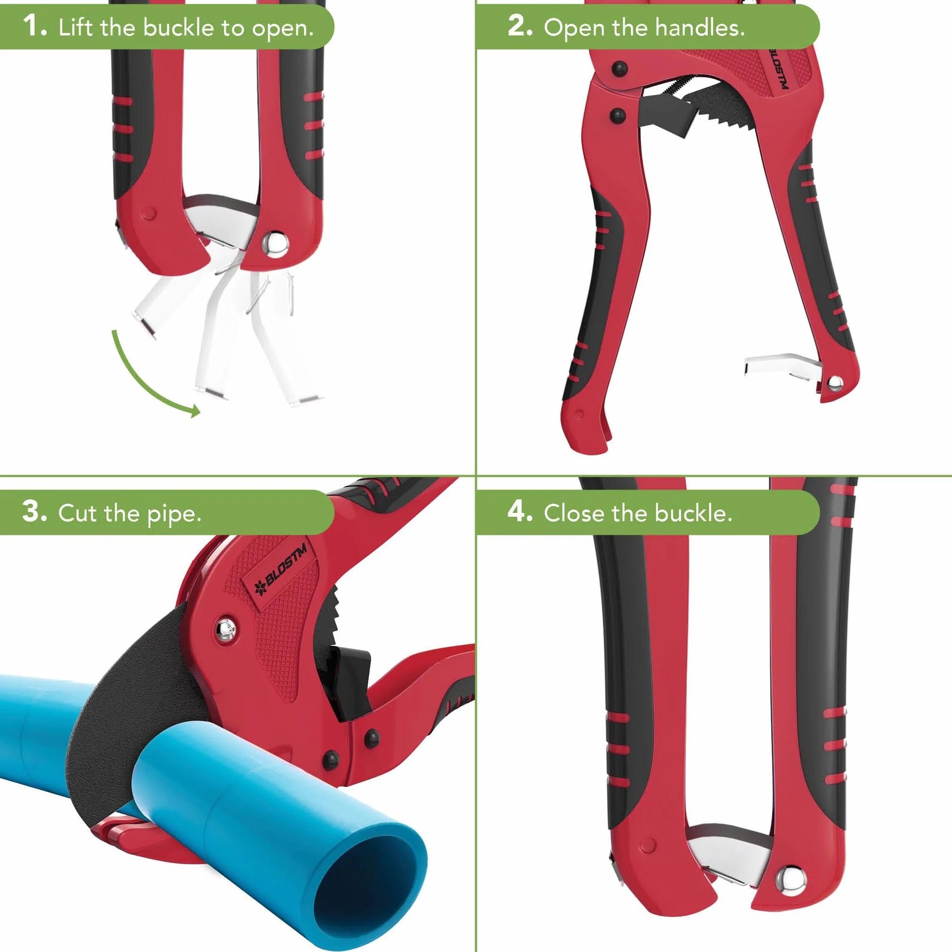 BLOSTM Obcinak do rur z tworzywa sztucznego 42 mm - Nożyce grzechotkowe do PVC PEX PPR