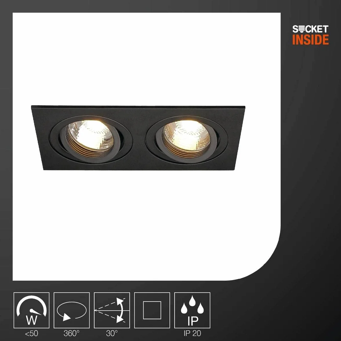 SLV NEW TRIA 2 Wpuszczana lampa sufitowa GU10 50W czarna