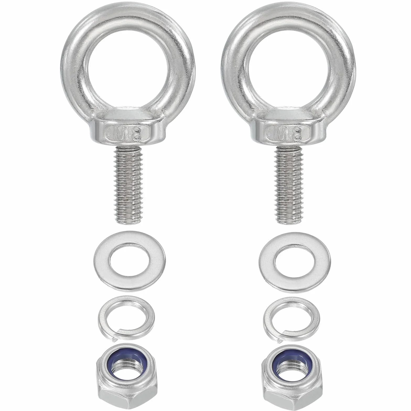 PATIKIL Śruba oczkowa M8 x 20 mm z nakrętką, 2 sztuki, stal nierdzewna 304, srebrna