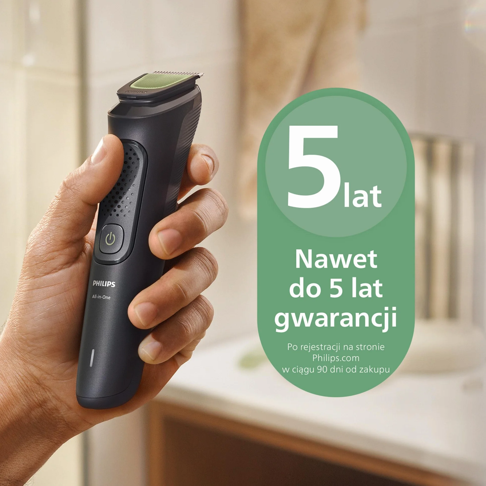 Philips Multigroom All-in-One z serii 3000 – 7-elementowy trymer do twarzy i głowy, samoostrzące się, przyjazne dla skóry ostrza, 10 ustawień długości, model MG3930/15