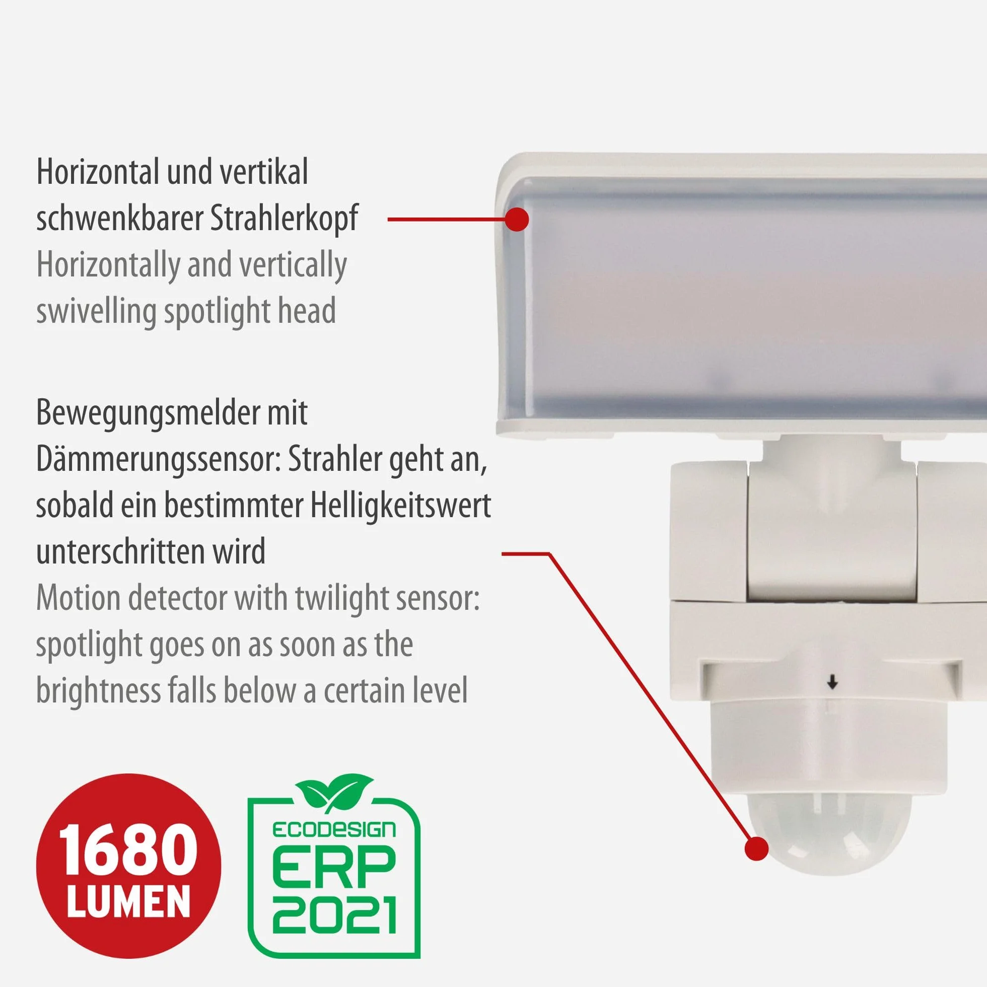 Reflektor LED WS 2050 WP z czujnikiem ruchu, 1680lm, IP44, biały