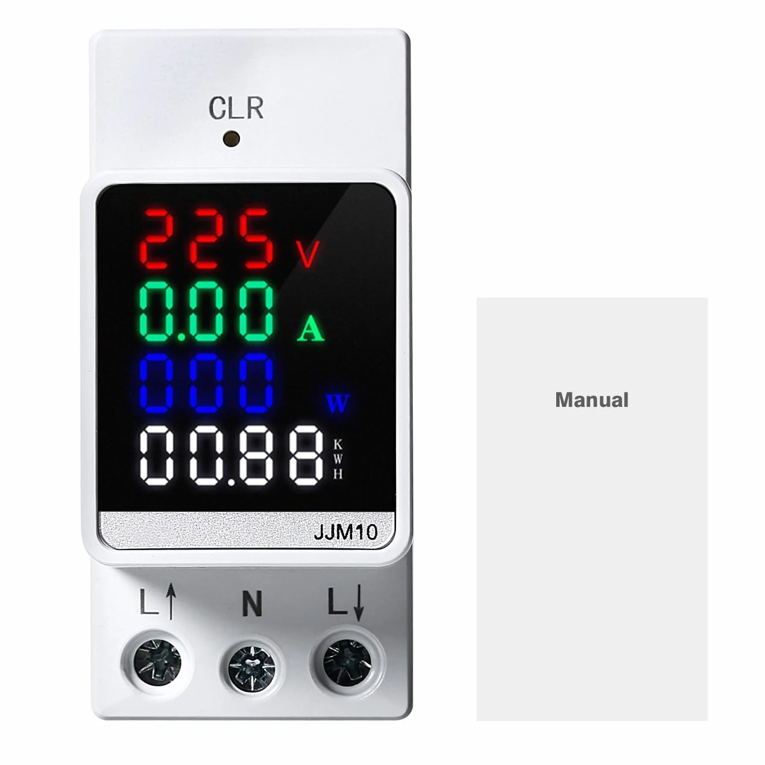 Jadeshay Licznik prądu na szynę montażową, cyfrowy jednofazowy LCD AC80-270V 100A amperomierz woltomierz KWh