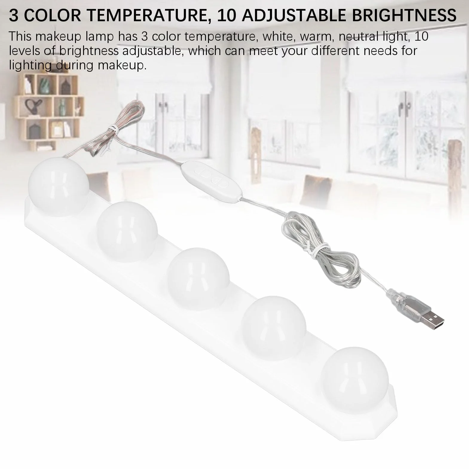 Fafeicy Regulowana jasność Lustrzanych Lampek do Szatni, 5 Lamp 3 Kolorowe Temperatura USB Make Up Light