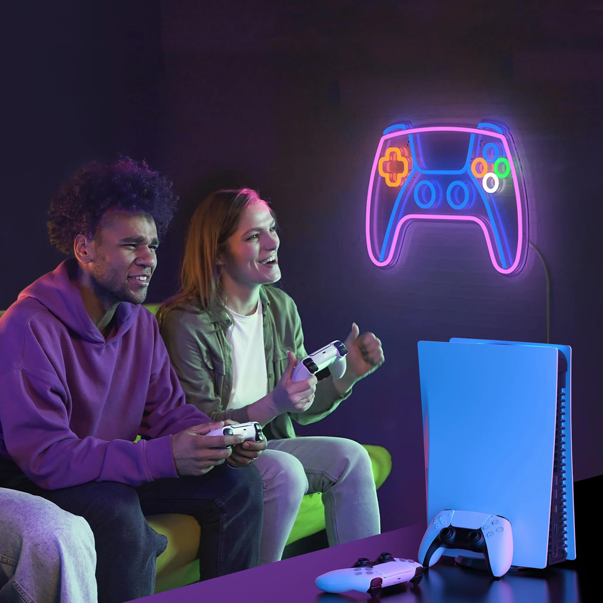Neonowy znak gamingowy Kosker KO-P5273 LED RGB, dekoracja ścienna w kształcie gamepada, 9 świateł