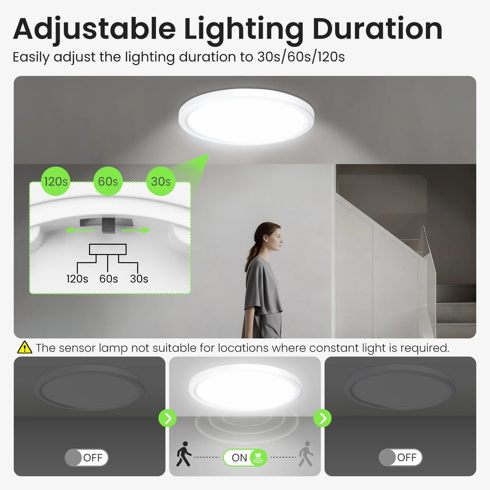 ALUSSO Lampa sufitowa LED z czujnikiem ruchu radarowym, 18 W 3CCT 3000K 4000K 6500K 1600LM, IP44