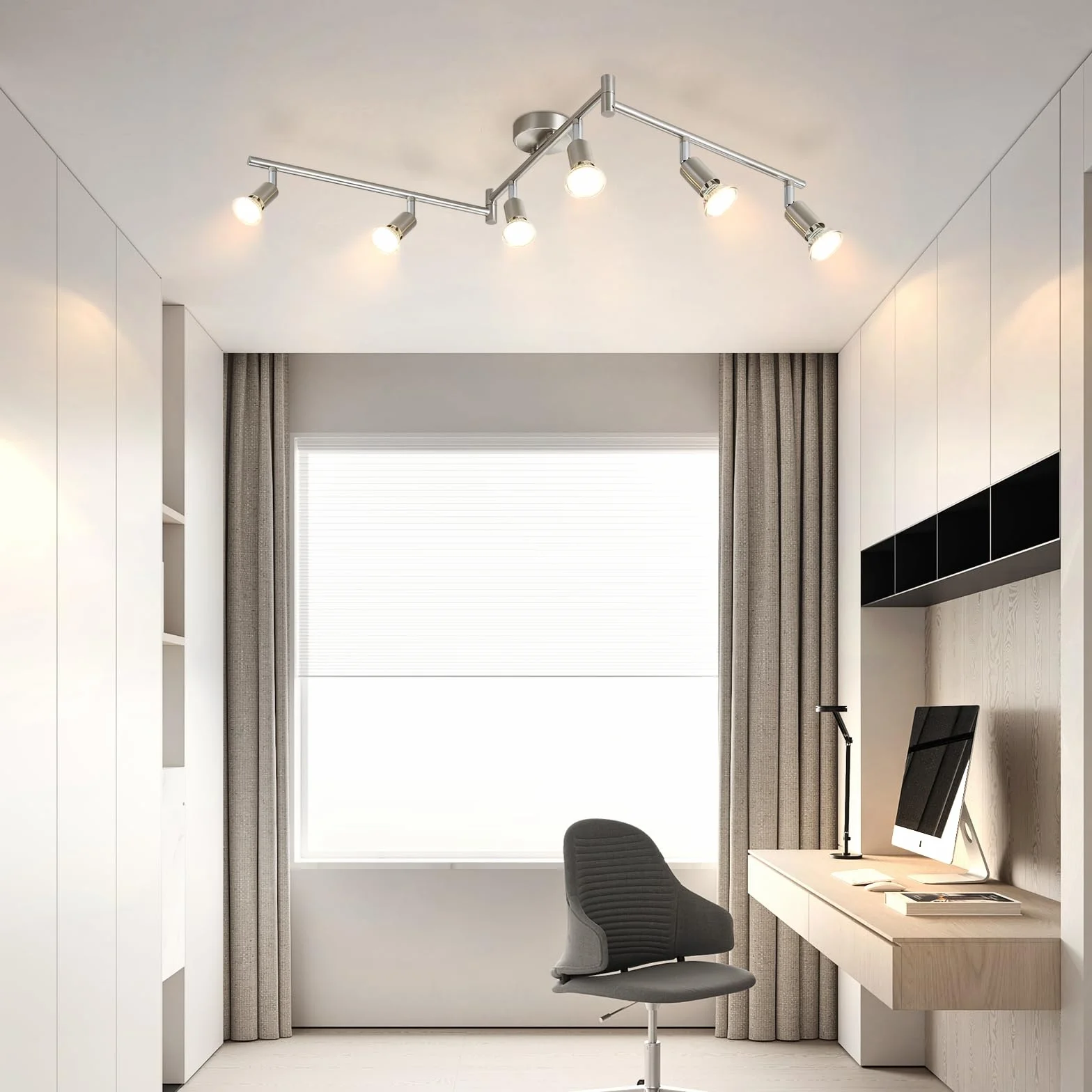 Glitzerlife Reflektor sufitowy LED 6-płomieniowy salon - lampa sufitowa GU10 reflektor sufitowy obrotowy 330° lampa reflektorowa ze stali nierdzewnej sufit sypialnia wnętrze bez źródła światła