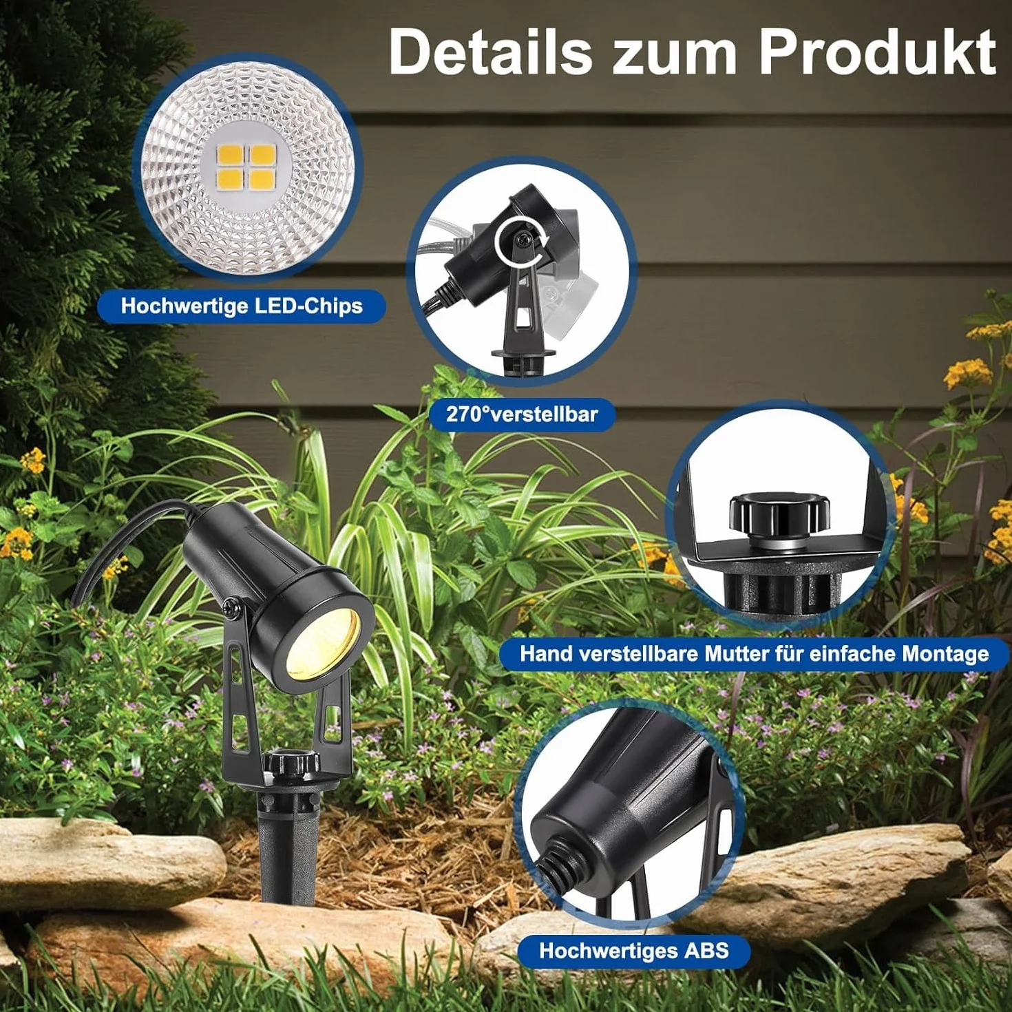 B-right 4 x 3 W reflektor zewnętrzny LED, miejsce ogrodowe, oświetlenie ogrodowe, oświetlenie ogrodowe 15 m z kablem, lampa ogrodowa ze słupkiem ziemnym, lampa zewnętrzna do ogrodu na balkon taras