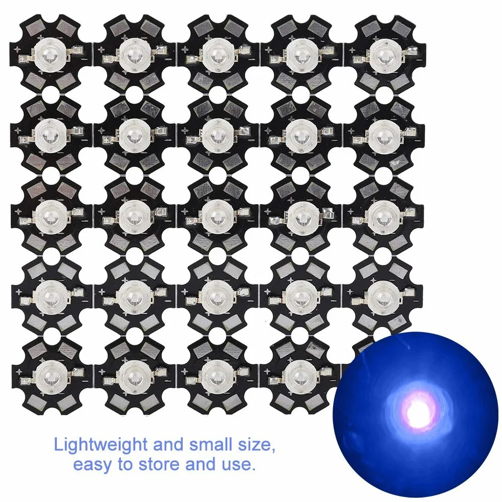3W 395nm-400nm Ultrafioletowy Układ LED Wysokiej Mocy Koraliki do Lampy UV z Aluminiową Podstawą 25 Szt.