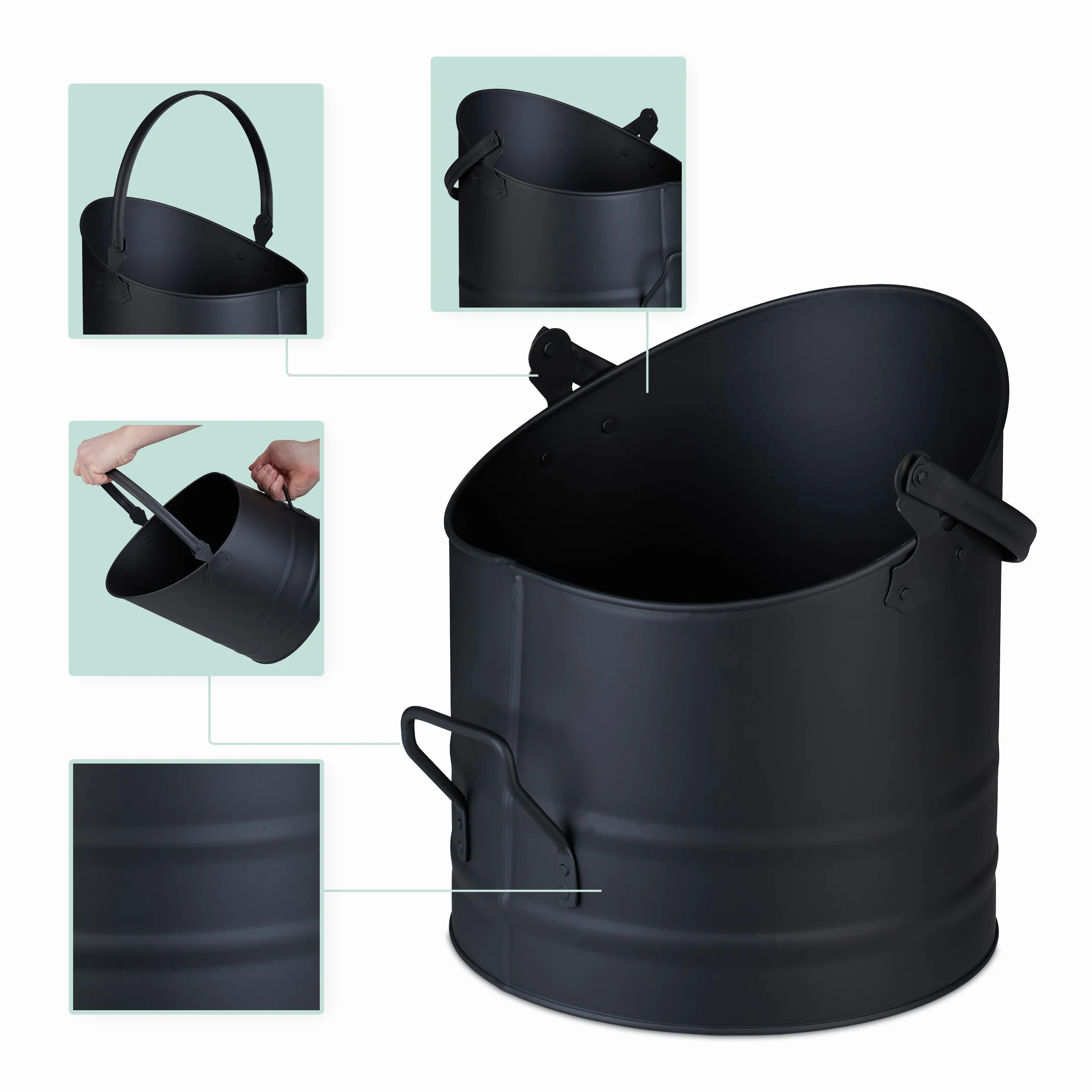 Relaxdays wiadro na popiół 9,5 l z uchwytem, żelazko, czarny