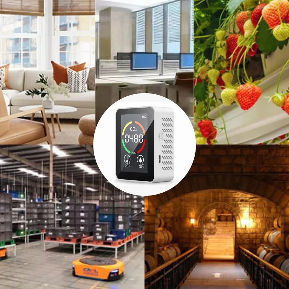 Detektor CO2, monitor CO2, monitor dwutlenku węgla, czujnik CO2, cyfrowa ładowarka USB, czujnik jakości powietrza, czujnik wilgotności powietrza, do domu, biura, na siłownię, do samochodu, biały
