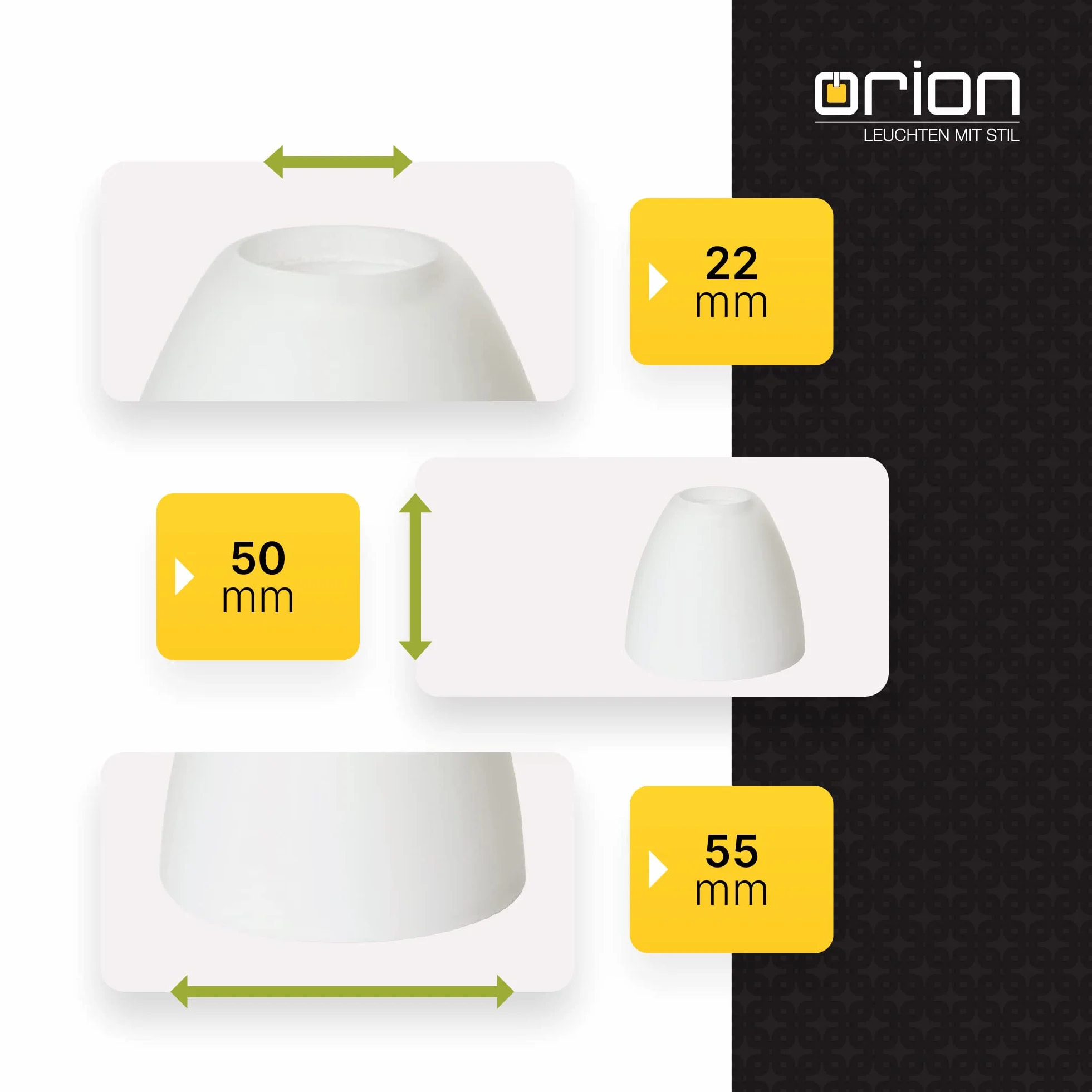 ORION LIGHTSTYLE Szklany abażur na wymianę biały G9 Średnica otworu ø 22mm Wysokość 50mm Stożek
