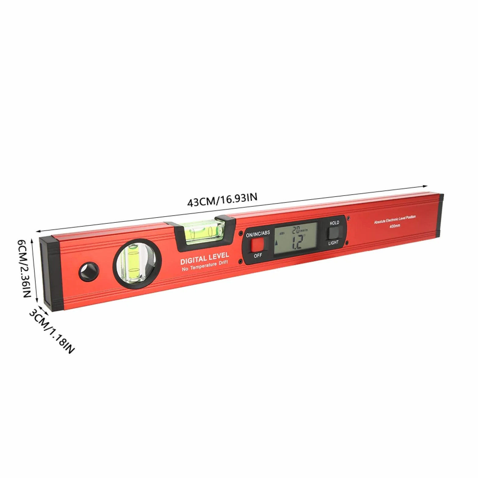 Cyfrowy kątomierz LCD poziomica 4 x 90° z magnesami czerwona