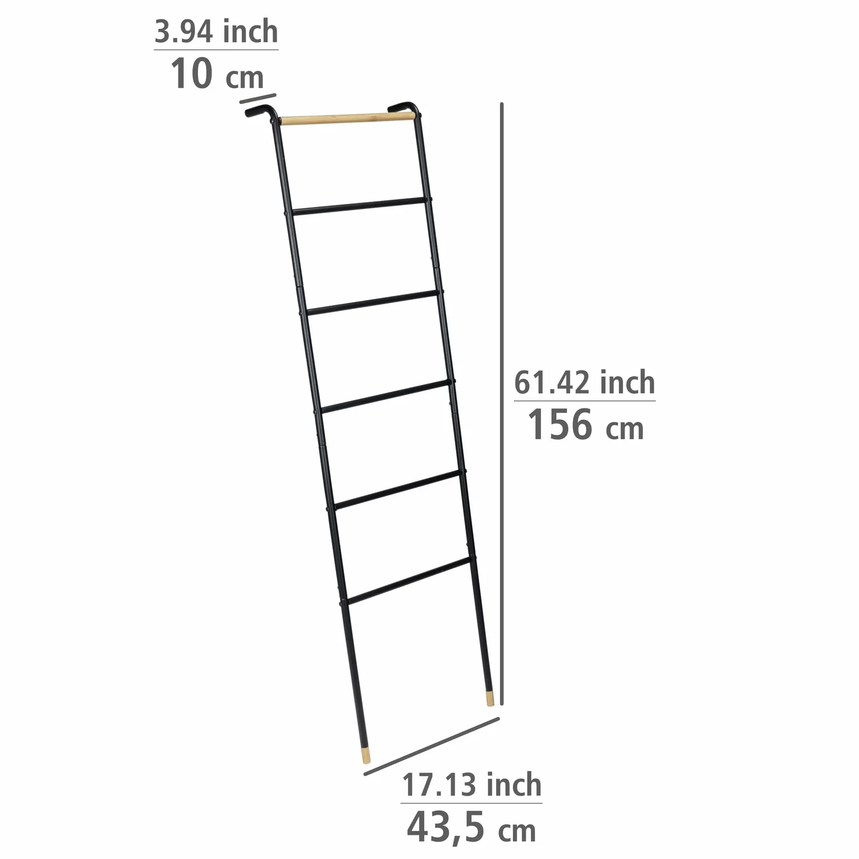 WENKO Drabina Loft 6 Szczebli na Ręczniki, Metalowa Rama, Bambus FSC, 43 x 156 x 10 cm, Czarna/Naturalna