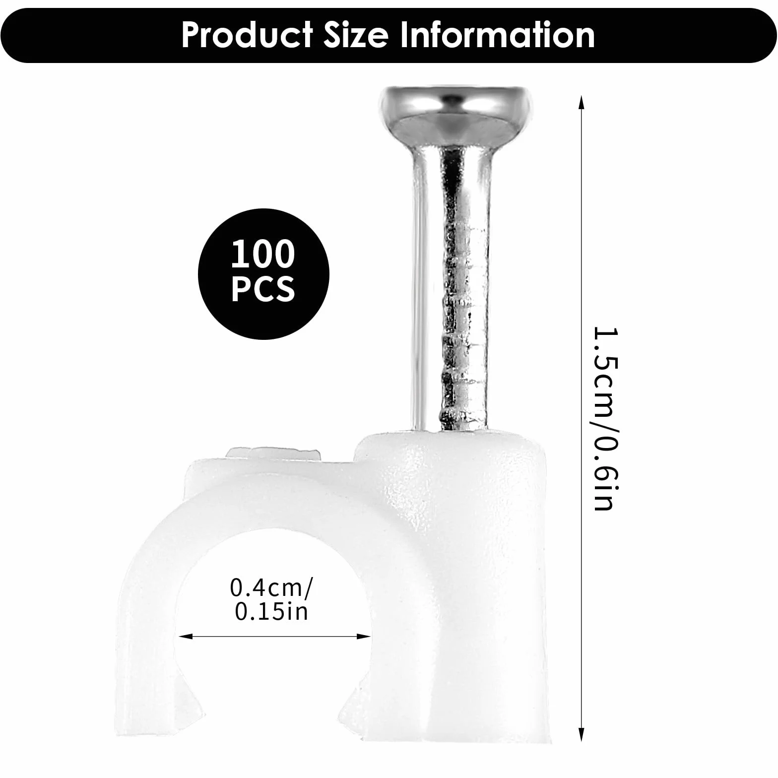 100 sztuk klipsów kablowych ze stalowymi gwoździami, 4 mm białe okrągłe klipsy do drutu, kabel koncentryczny Ethernet, klips do kabli na ścianie, organizer do zarządzania kablami