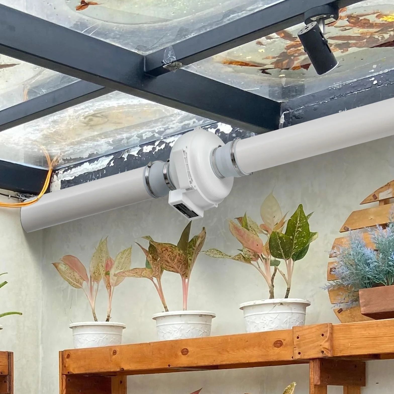 VEVOR 190 CFM Cichy Radon Zestaw instalacyjny wentylatora z 2 złączkami, wskaźnik ciśnienia, wodoodporny wentylator kanałowy in-line, 305 x 320 x 235 mm, biały