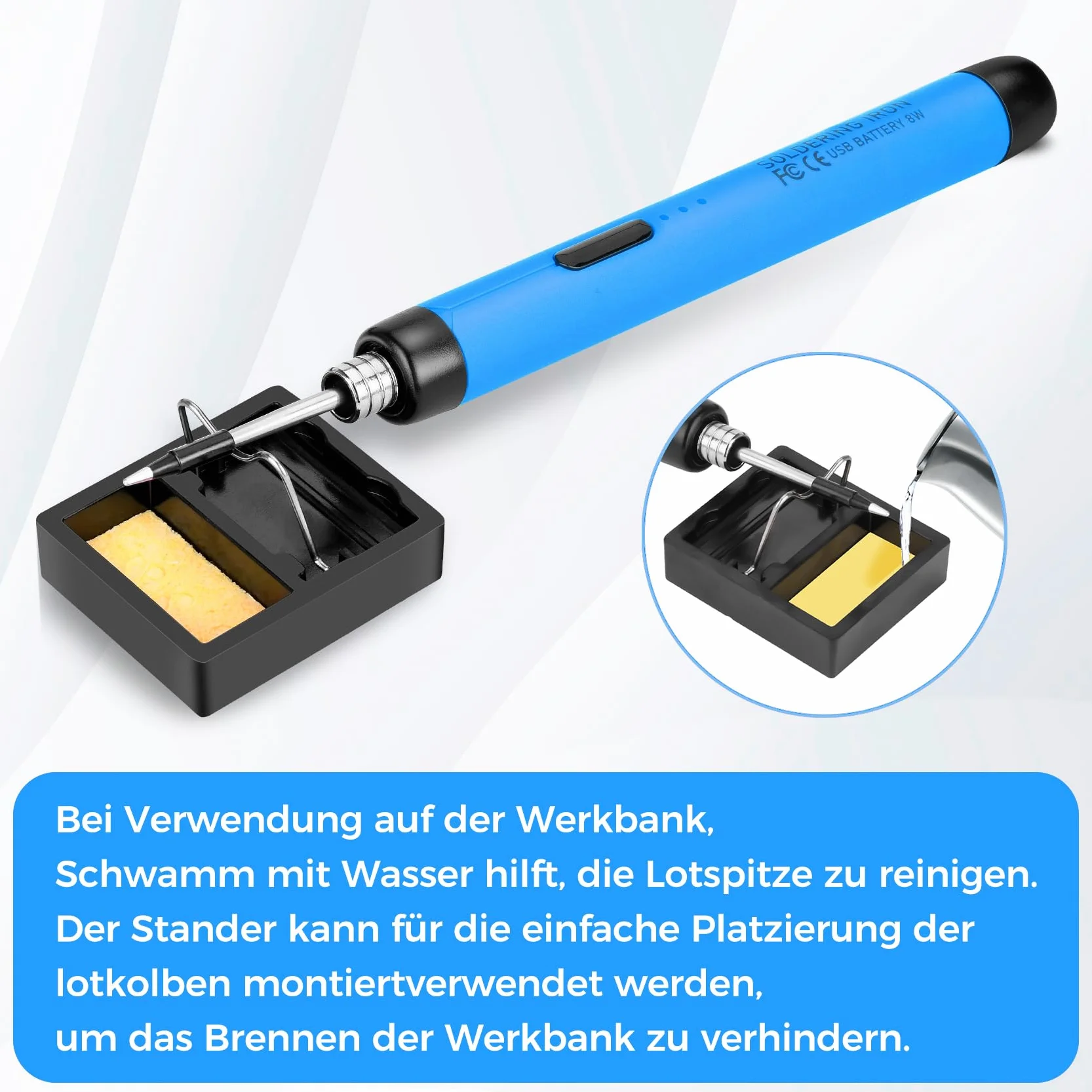 Bezprzewodowy zestaw do lutowania USB z 3 ustawialnymi temperaturami 300℃-450℃, 3 końcówkami, podstawką i drutem