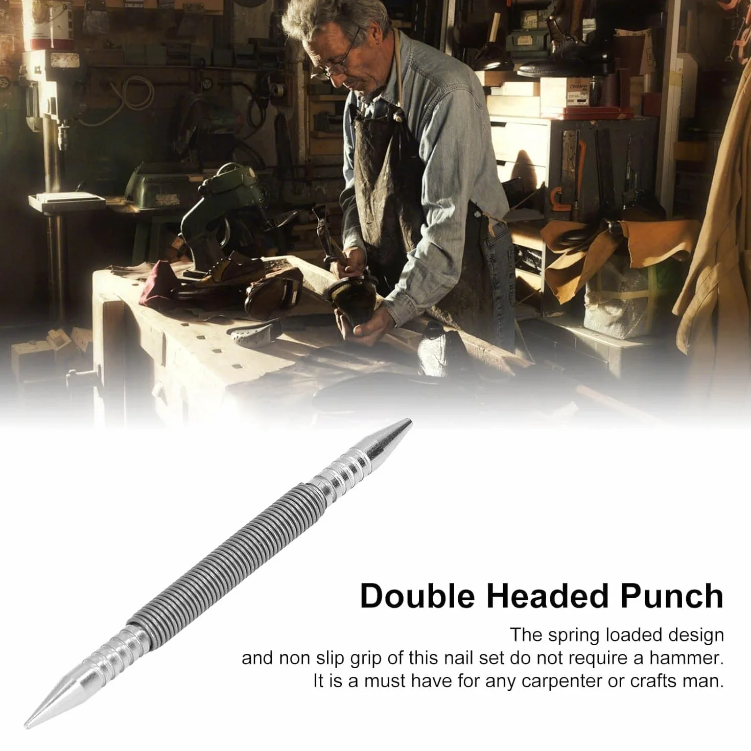 Fyearfly Dual Head Center Punch Spring Design stal węglowa kompaktowy bezmłotkowy narzędzie do drewna metalu szkła